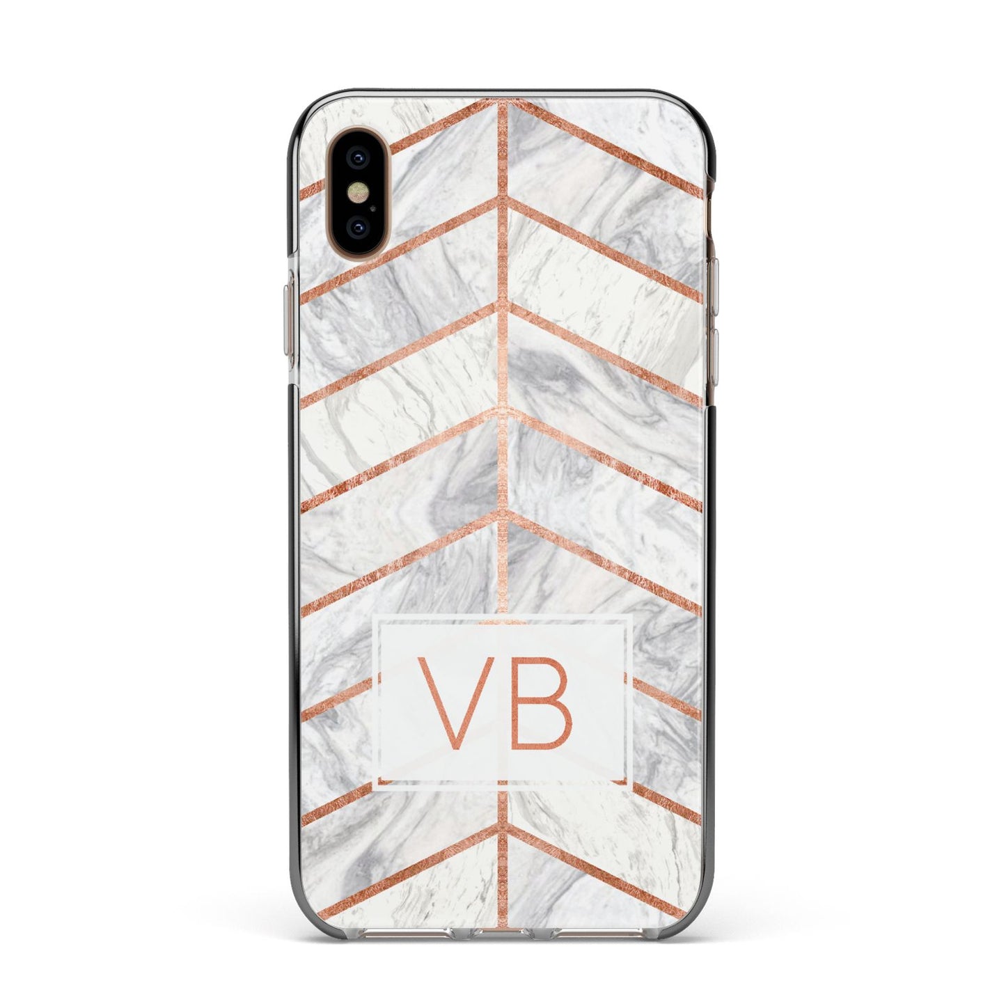 Personalised Marble Initials Shapes Apple iPhone Xs Max Impact Case Black Edge on Gold Phone