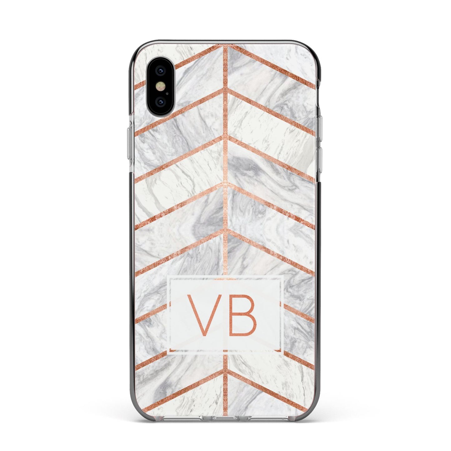 Personalised Marble Initials Shapes Apple iPhone Xs Max Impact Case Black Edge on Silver Phone