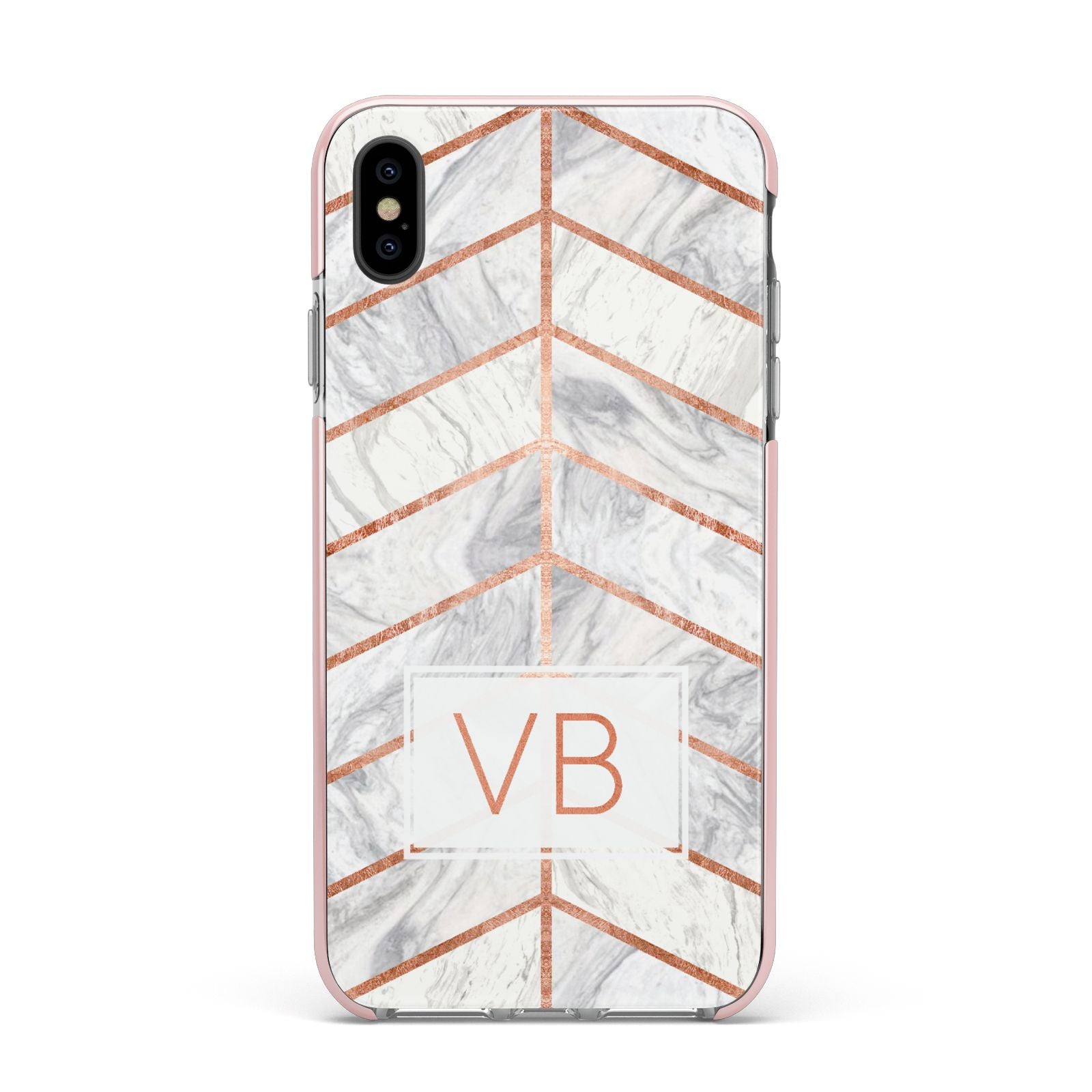 Personalised Marble Initials Shapes Apple iPhone Xs Max Impact Case Pink Edge on Black Phone