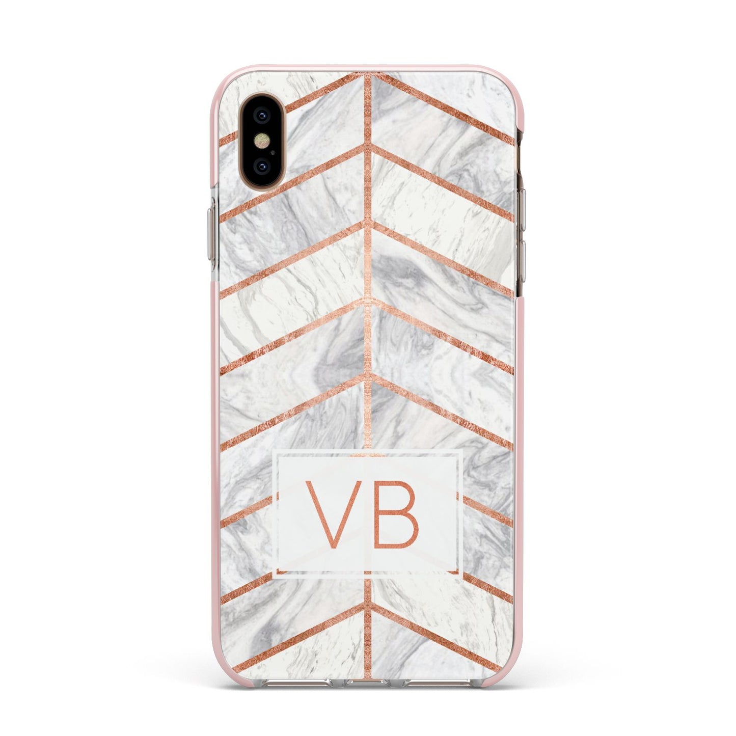 Personalised Marble Initials Shapes Apple iPhone Xs Max Impact Case Pink Edge on Gold Phone