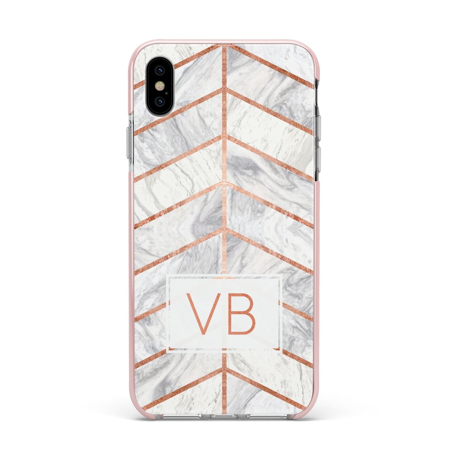 Personalised Marble Initials Shapes Apple iPhone Xs Max Impact Case Pink Edge on Silver Phone