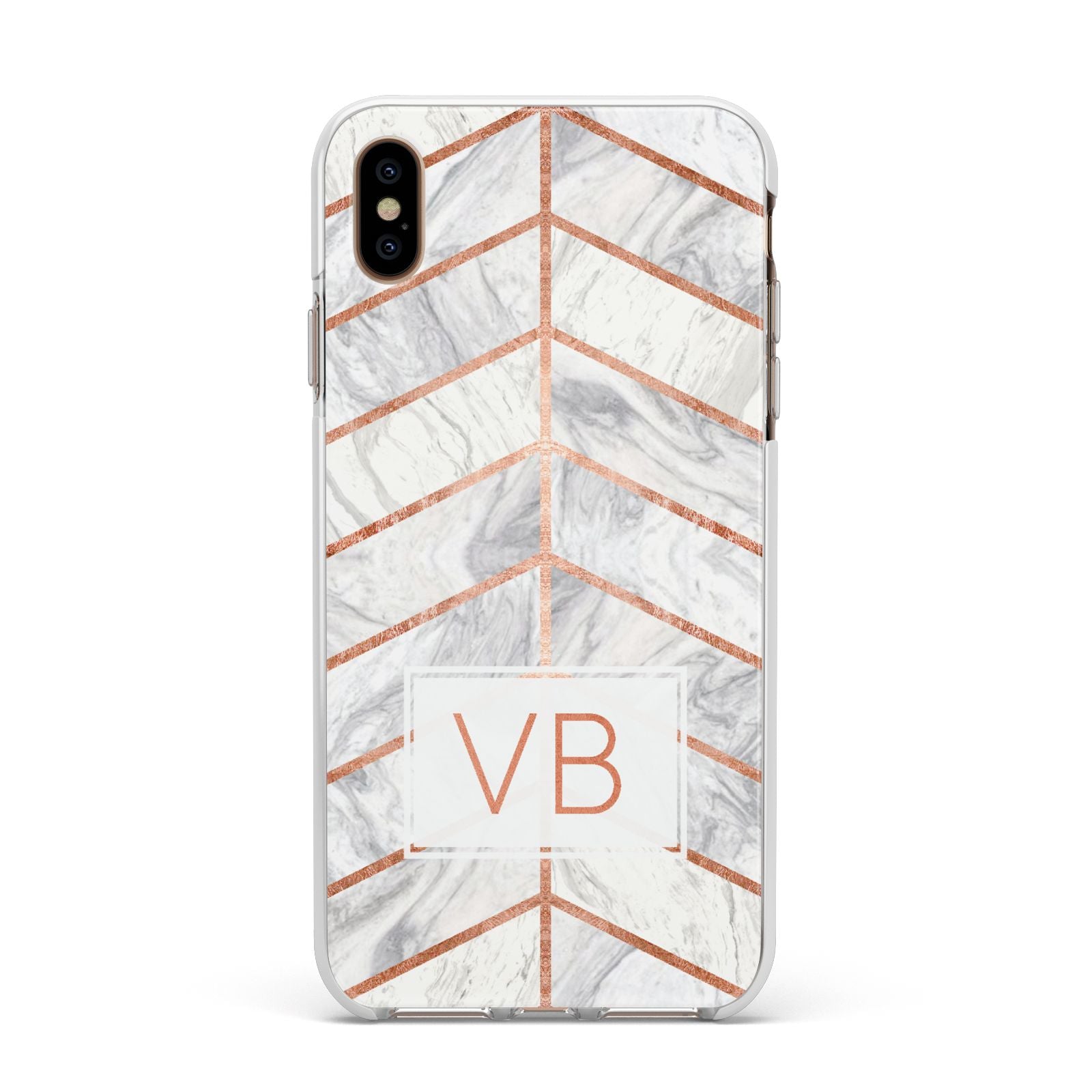 Personalised Marble Initials Shapes Apple iPhone Xs Max Impact Case White Edge on Gold Phone