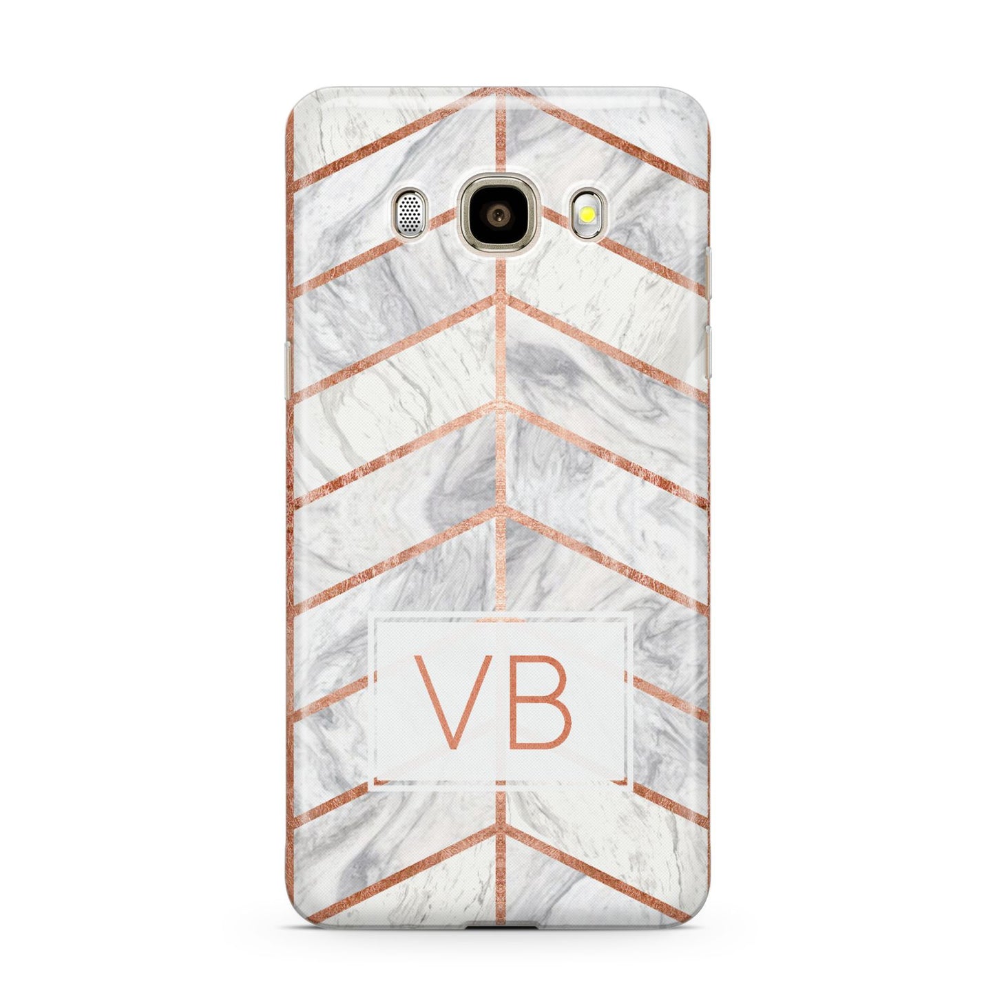 Personalised Marble Initials Shapes Samsung Galaxy J7 2016 Case on gold phone
