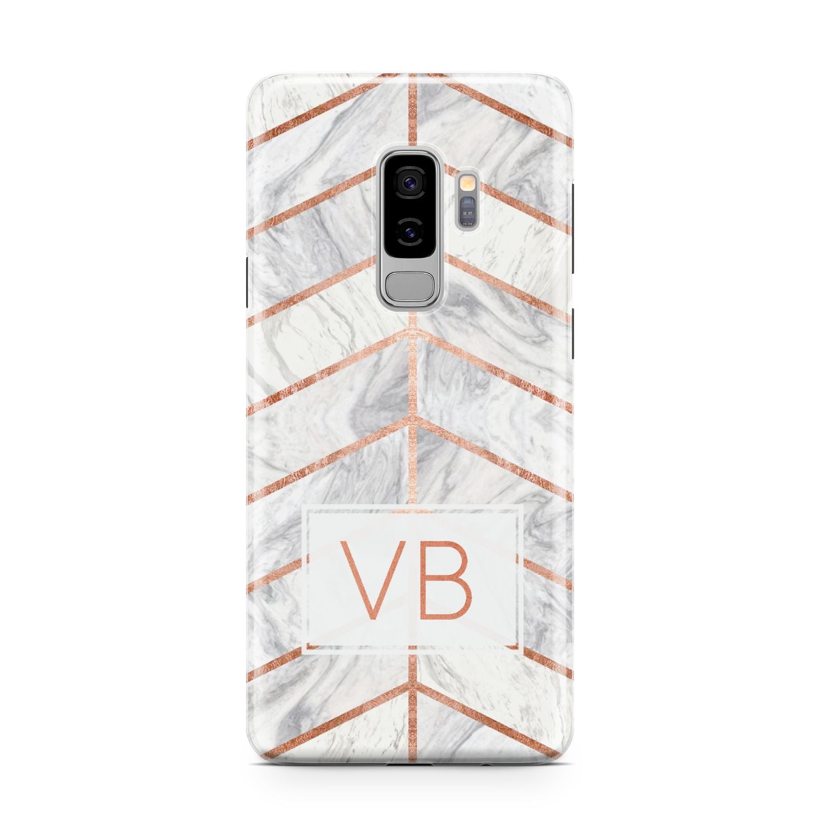 Personalised Marble Initials Shapes Samsung Galaxy S9 Plus Case on Silver phone