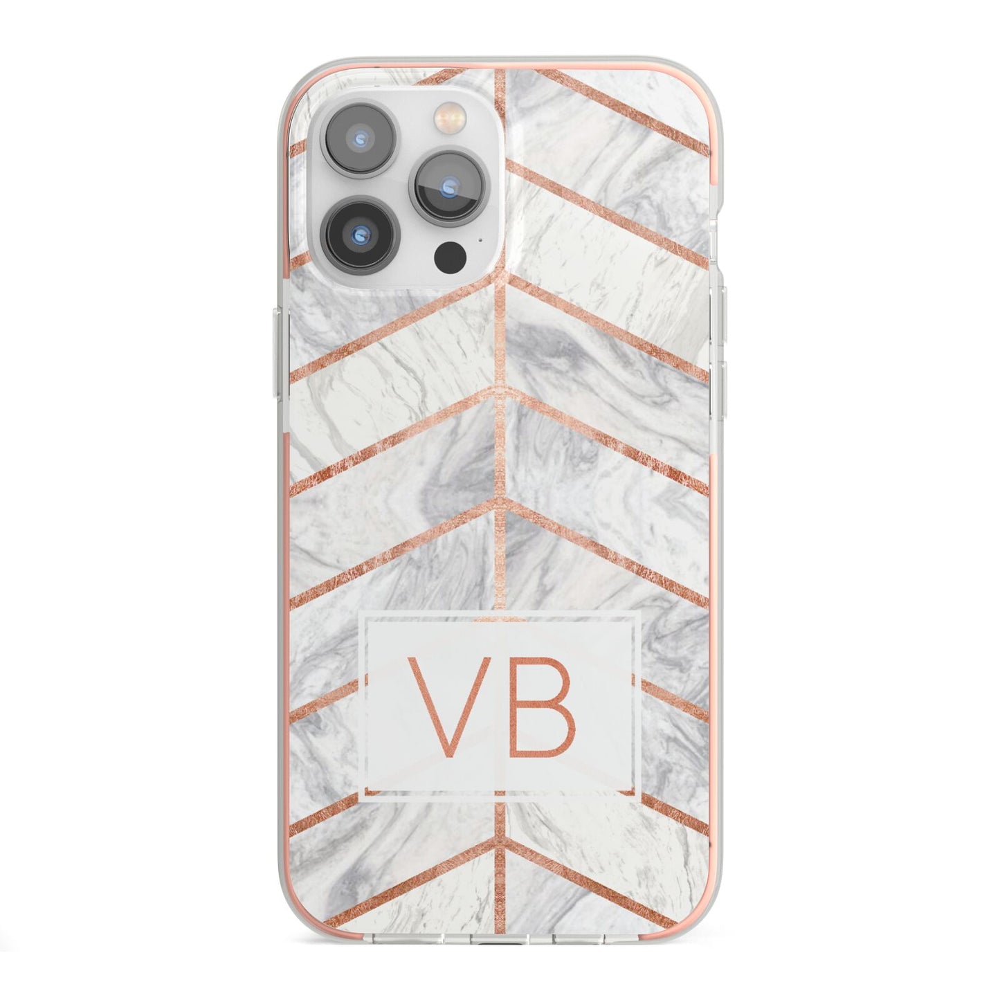 Personalised Marble Initials Shapes iPhone 13 Pro Max TPU Impact Case with Pink Edges