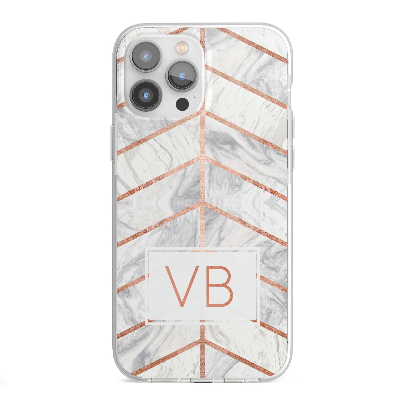 Personalised Marble Initials Shapes iPhone 13 Pro Max TPU Impact Case with White Edges