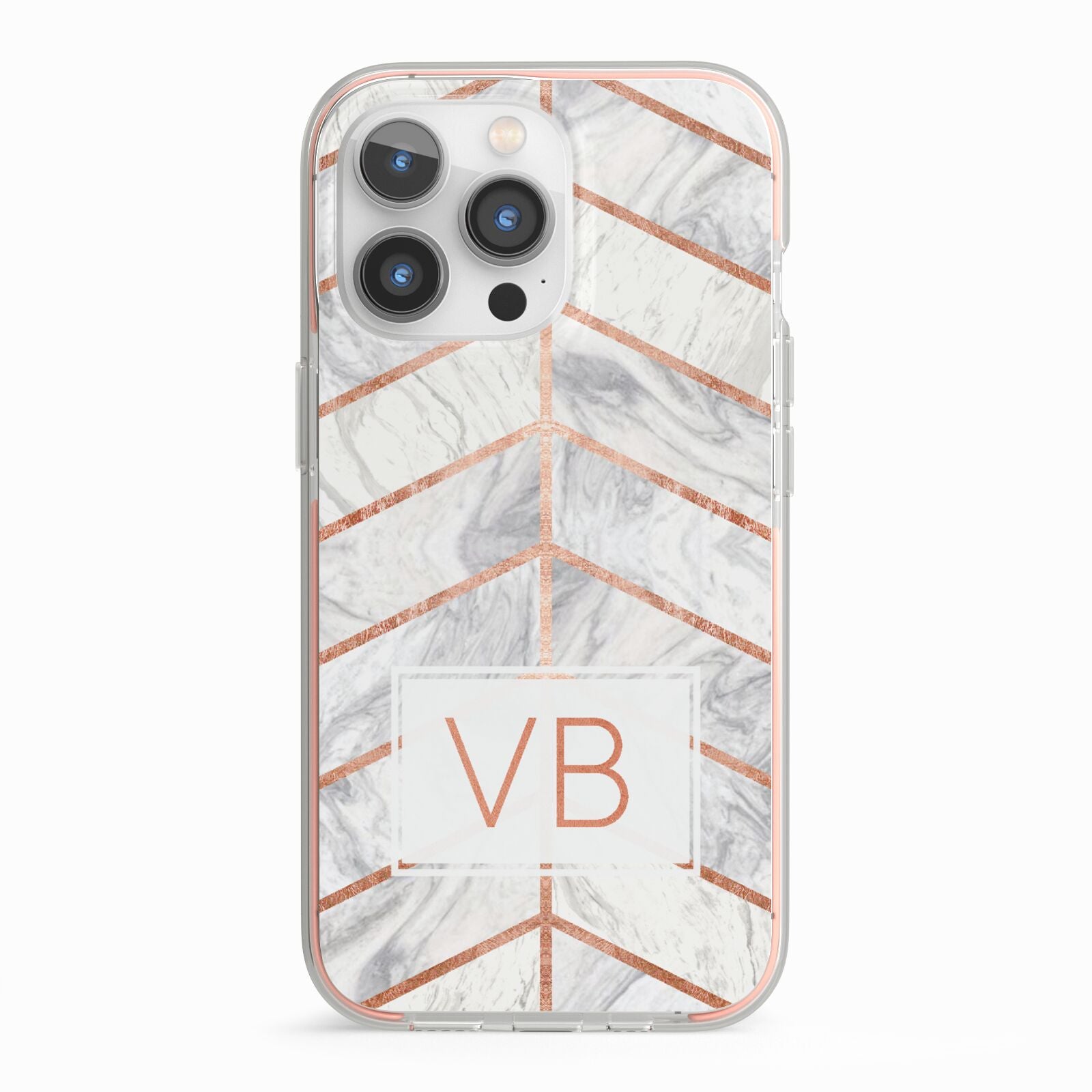 Personalised Marble Initials Shapes iPhone 13 Pro TPU Impact Case with Pink Edges