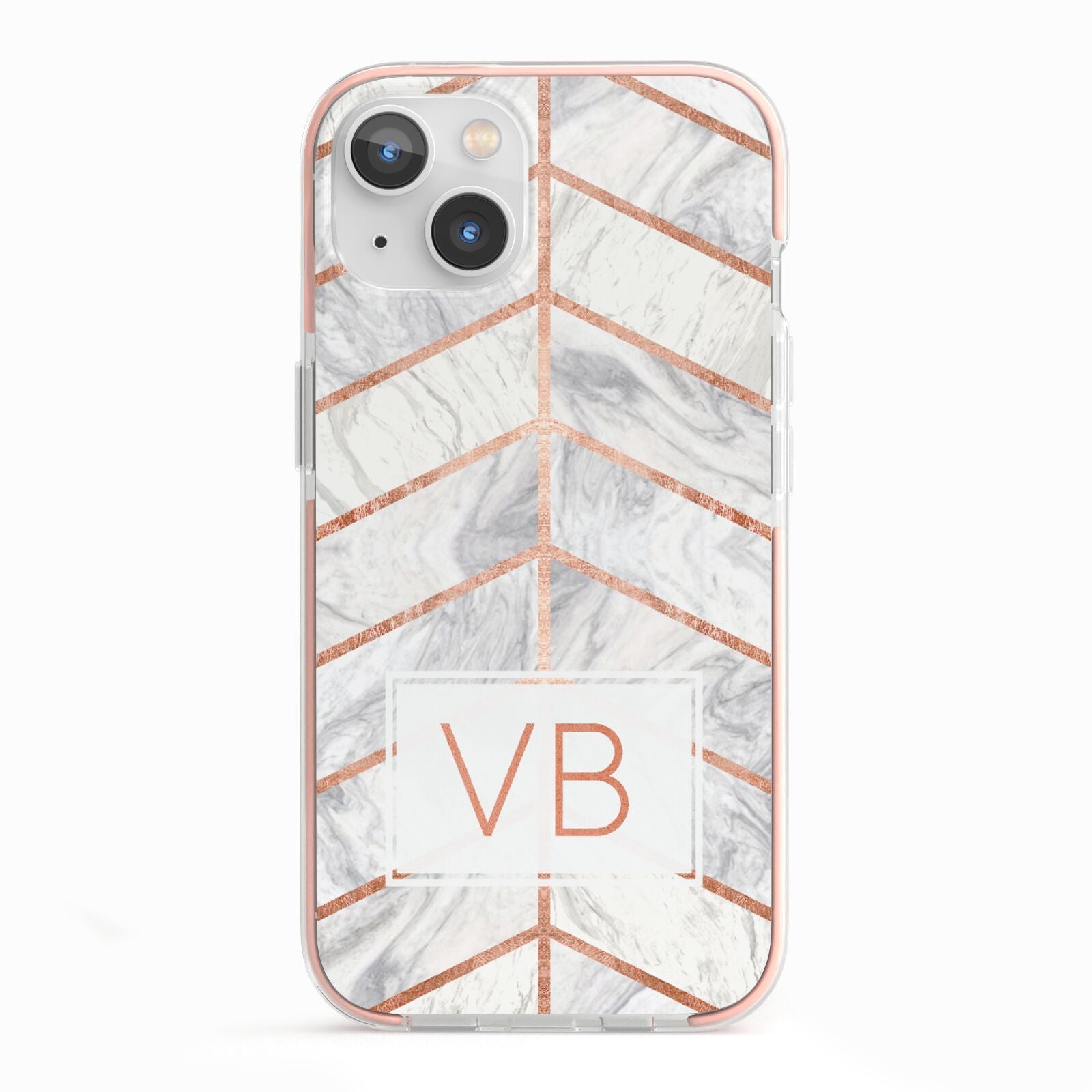 Personalised Marble Initials Shapes iPhone 13 TPU Impact Case with Pink Edges