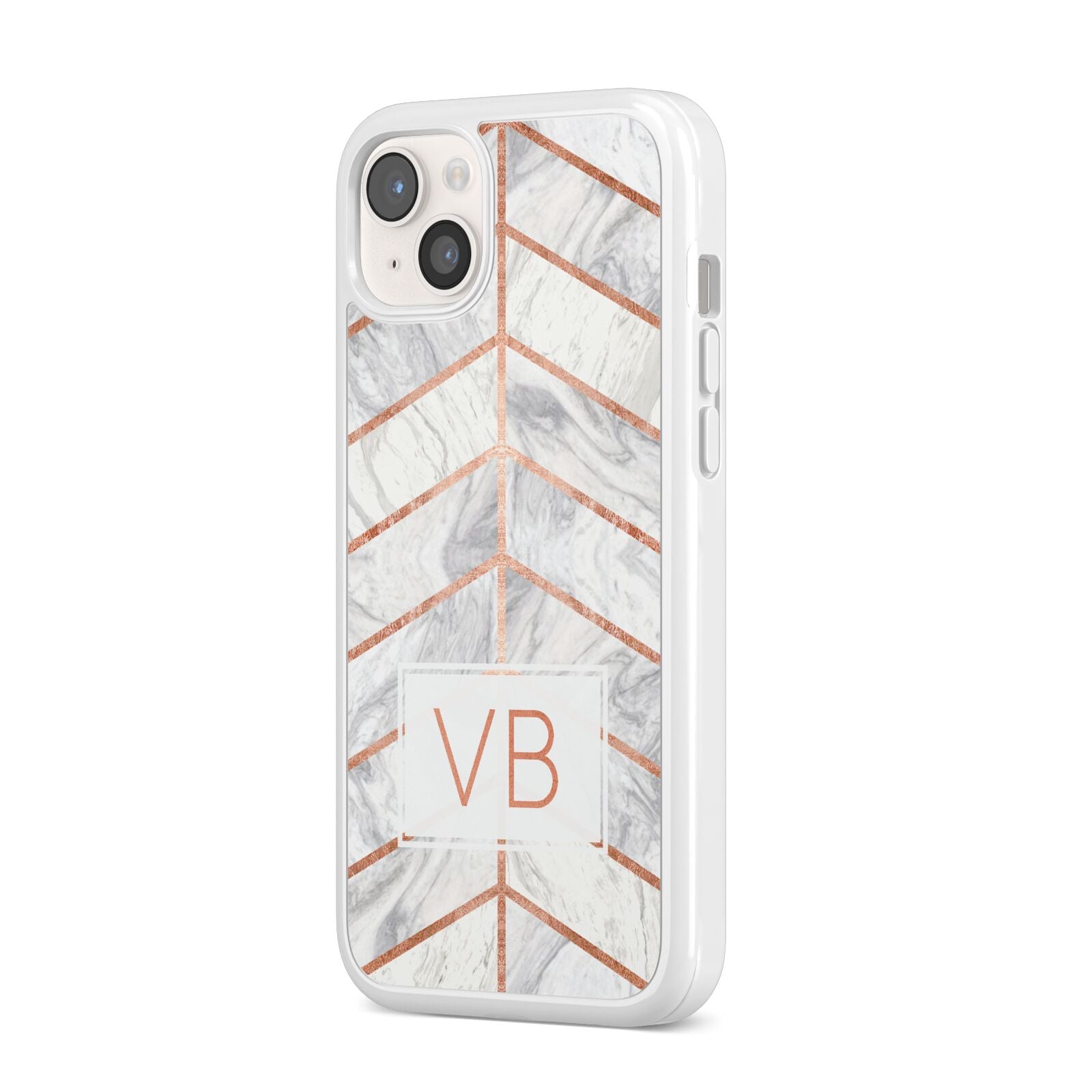Personalised Marble Initials Shapes iPhone 14 Plus Clear Tough Case Starlight Angled Image