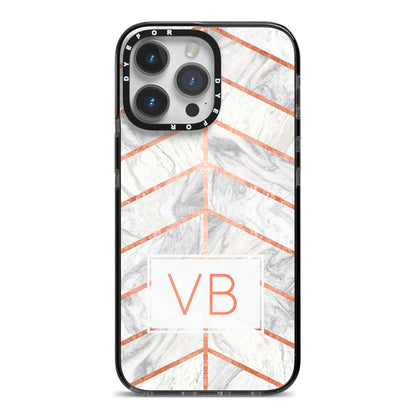 Personalised Marble Initials Shapes iPhone 14 Pro Max Black Impact Case on Silver phone