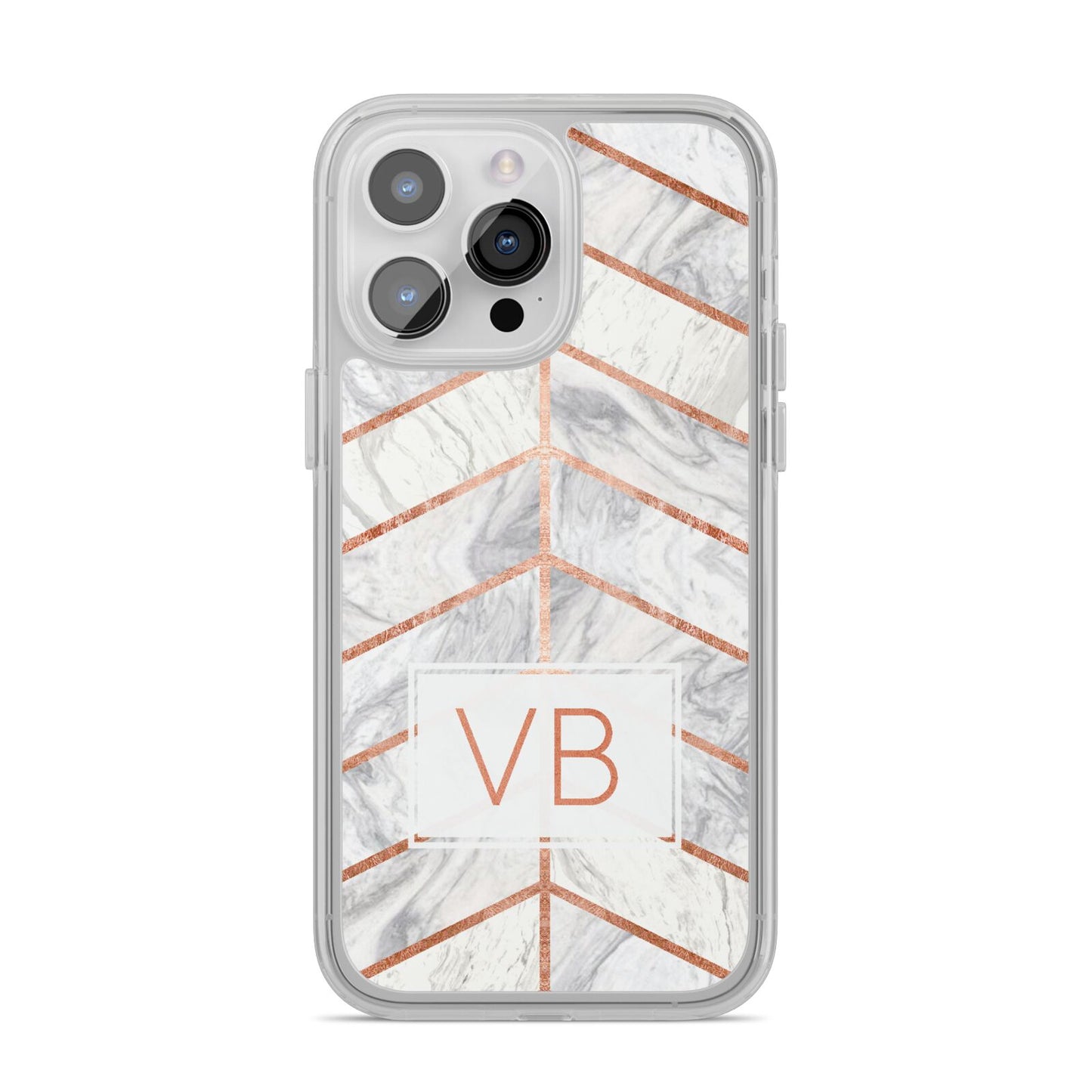 Personalised Marble Initials Shapes iPhone 14 Pro Max Clear Tough Case Silver