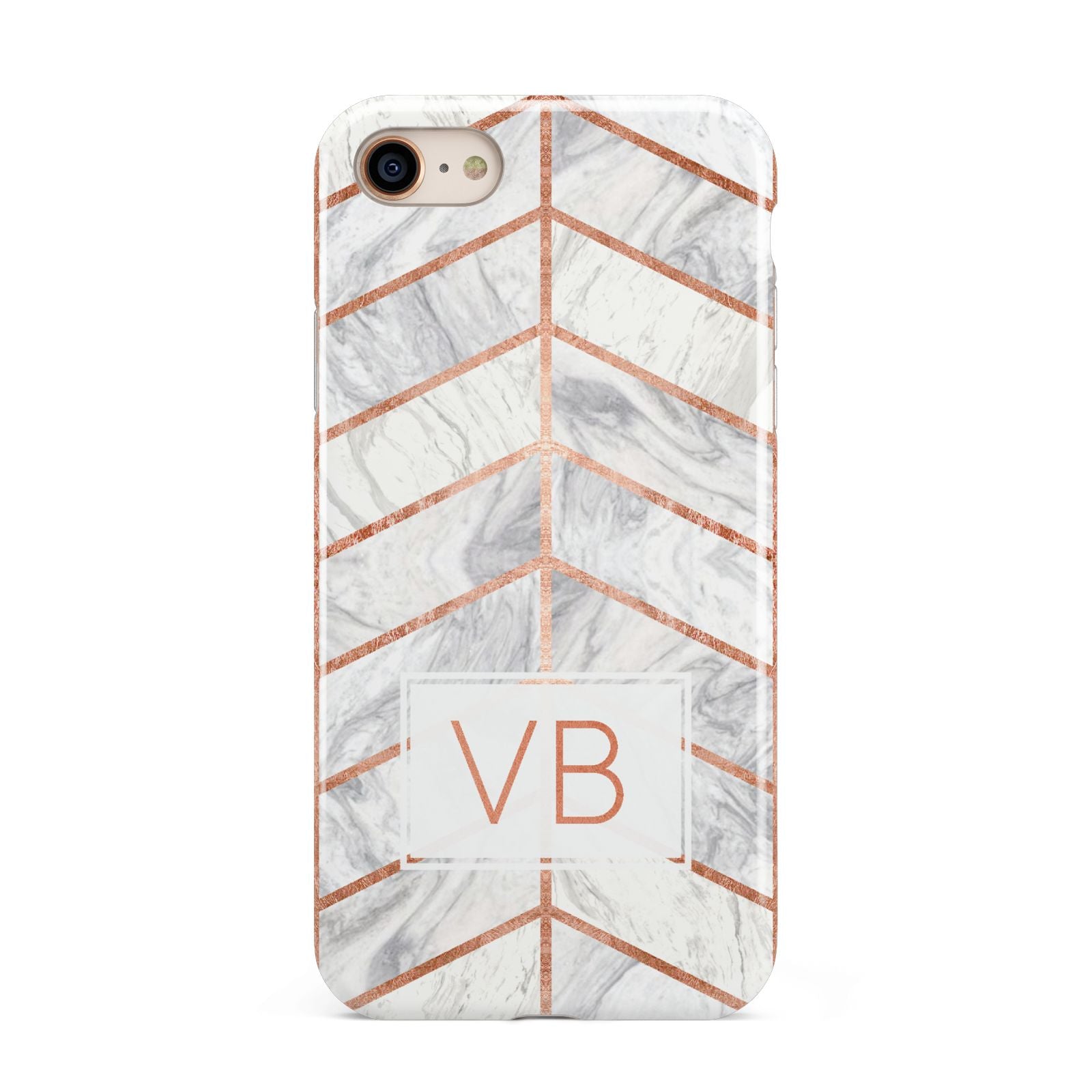 Personalised Marble Initials Shapes iPhone 8 3D Tough Case on Gold Phone