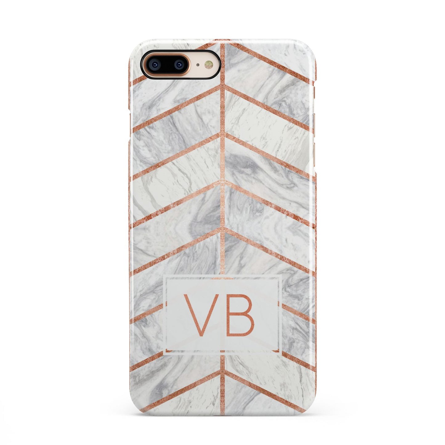 Personalised Marble Initials Shapes iPhone 8 Plus 3D Snap Case on Gold Phone