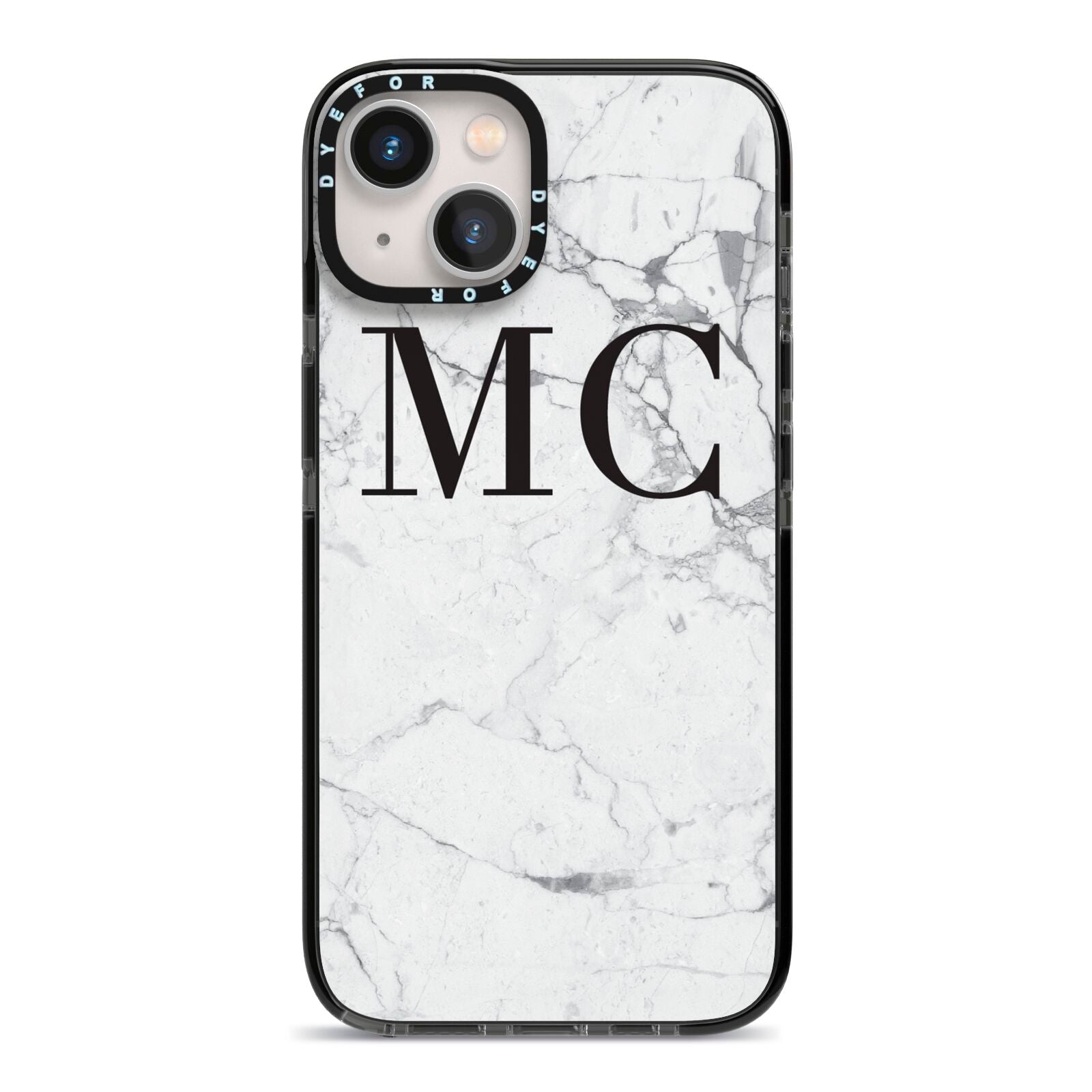 Personalised Marble Initials iPhone 13 Black Impact Case on Silver phone