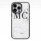 Personalised Marble Initials iPhone 13 Pro Black Impact Case on Silver phone