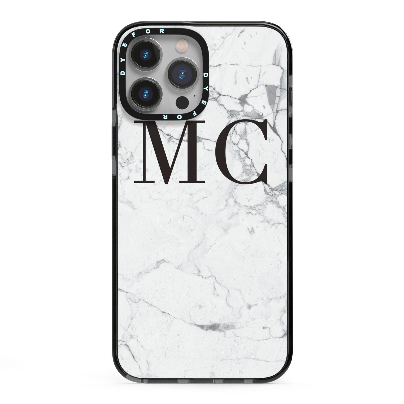 Personalised Marble Initials iPhone 13 Pro Max Black Impact Case on Silver phone
