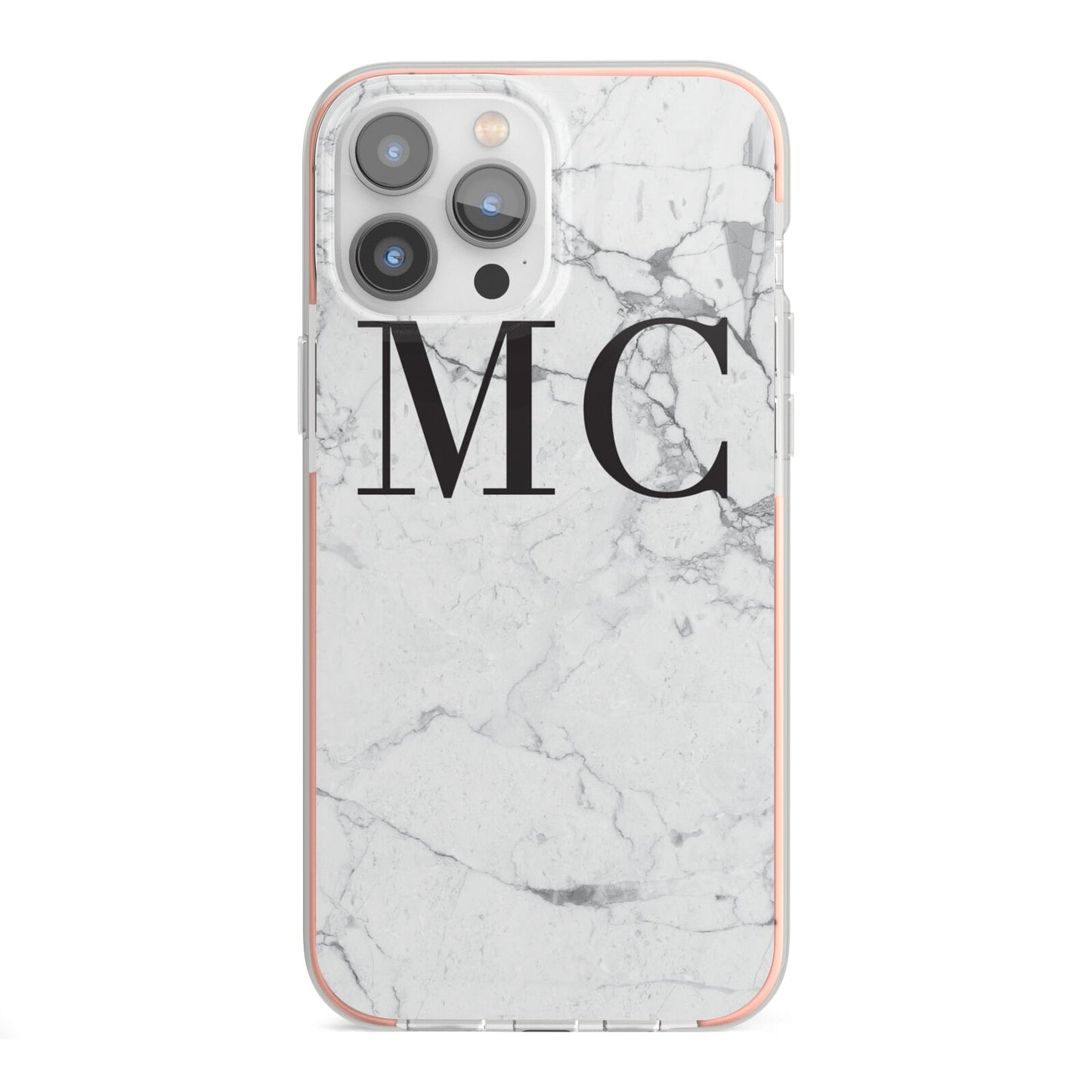 Personalised Marble Initials iPhone 13 Pro Max TPU Impact Case with Pink Edges
