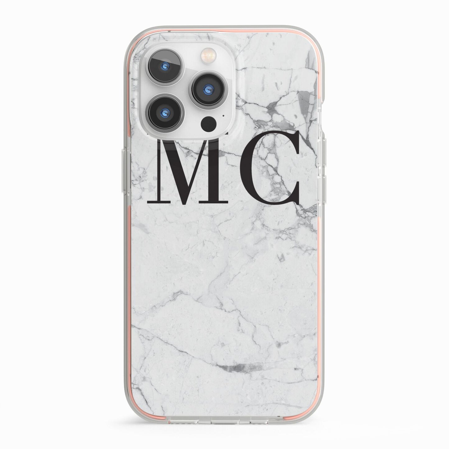 Personalised Marble Initials iPhone 13 Pro TPU Impact Case with Pink Edges