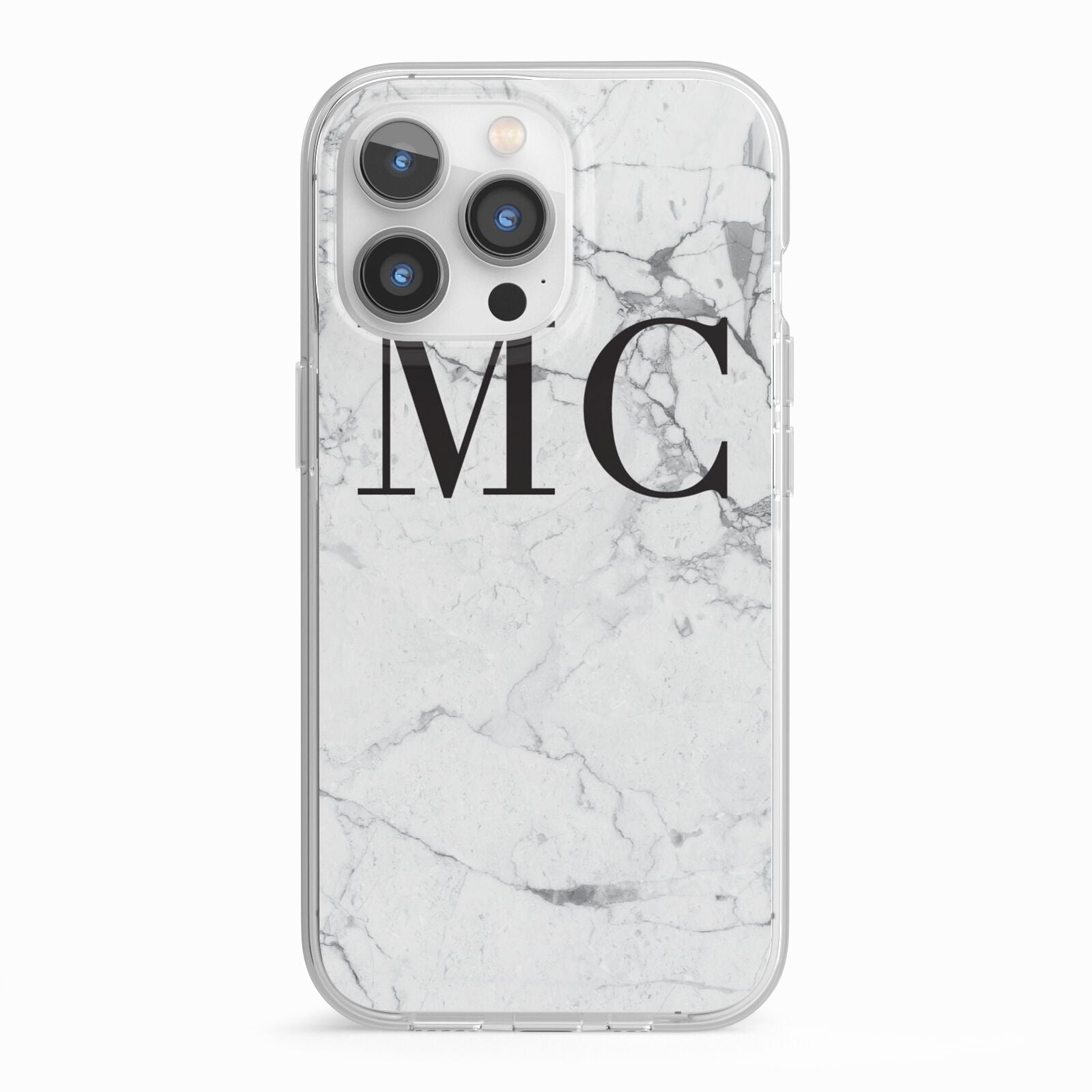 Personalised Marble Initials iPhone 13 Pro TPU Impact Case with White Edges