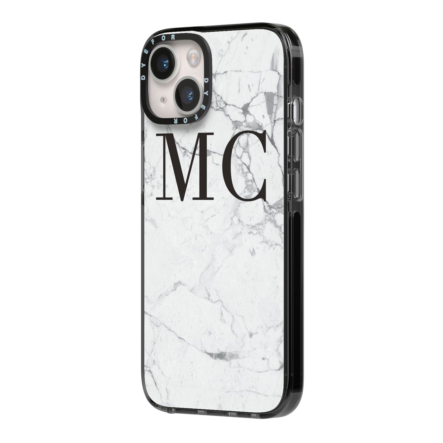 Personalised Marble Initials iPhone 14 Black Impact Case Side Angle on Silver phone