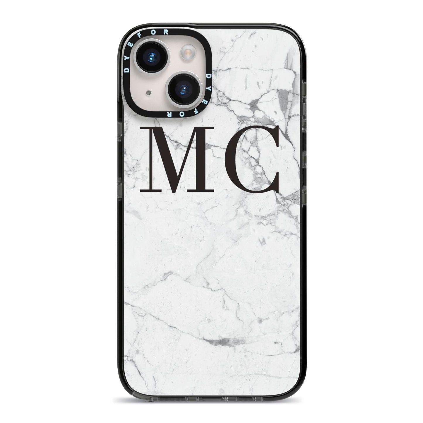 Personalised Marble Initials iPhone 14 Black Impact Case on Silver phone