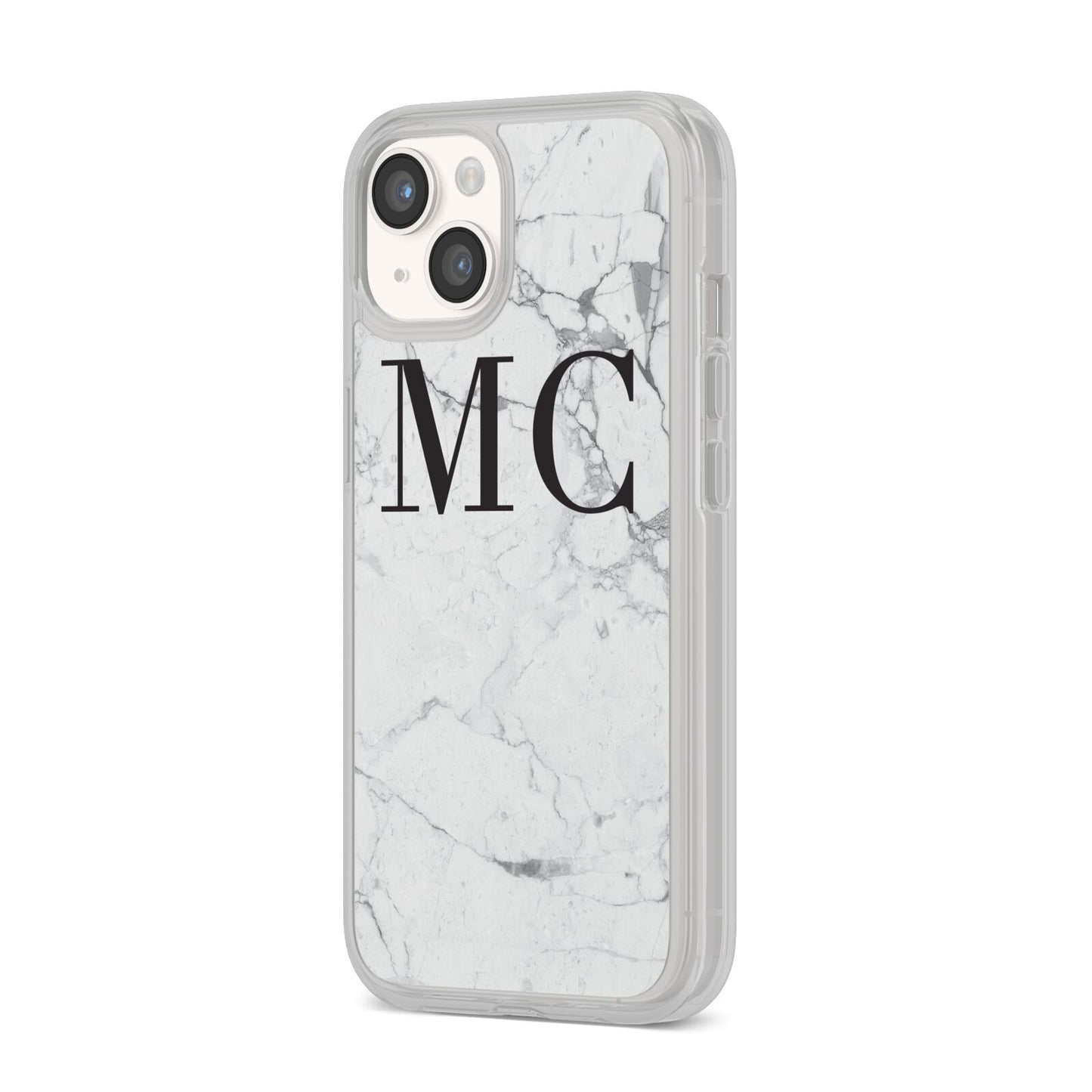 Personalised Marble Initials iPhone 14 Clear Tough Case Starlight Angled Image