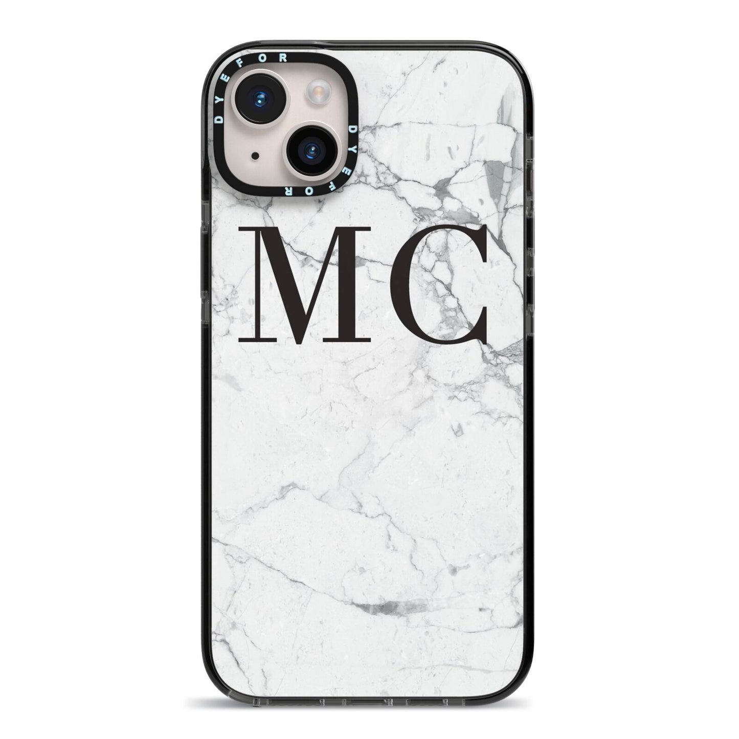 Personalised Marble Initials iPhone 14 Plus Black Impact Case on Silver phone