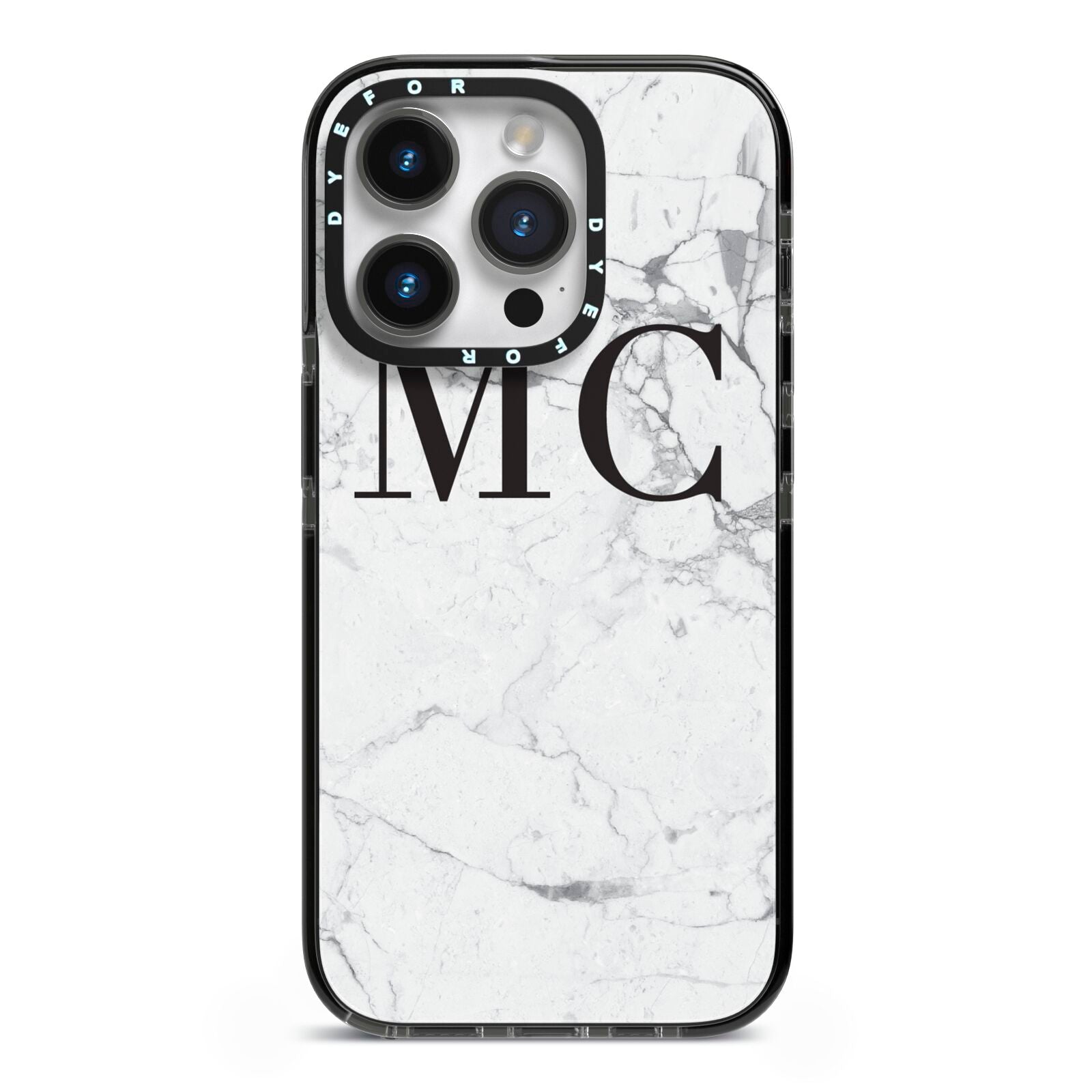 Personalised Marble Initials iPhone 14 Pro Black Impact Case on Silver phone