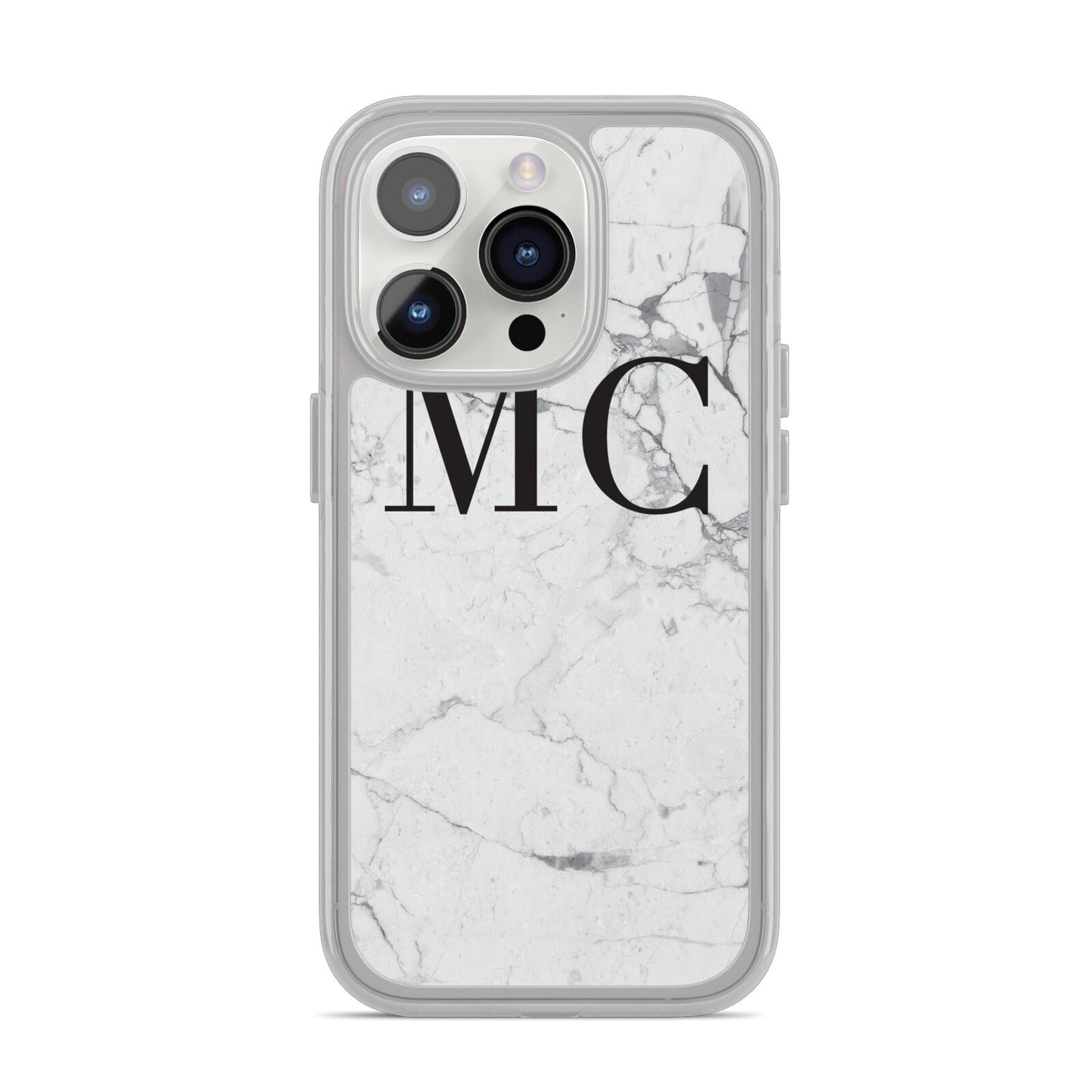 Personalised Marble Initials iPhone 14 Pro Clear Tough Case Silver