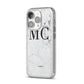Personalised Marble Initials iPhone 14 Pro Glitter Tough Case Silver Angled Image