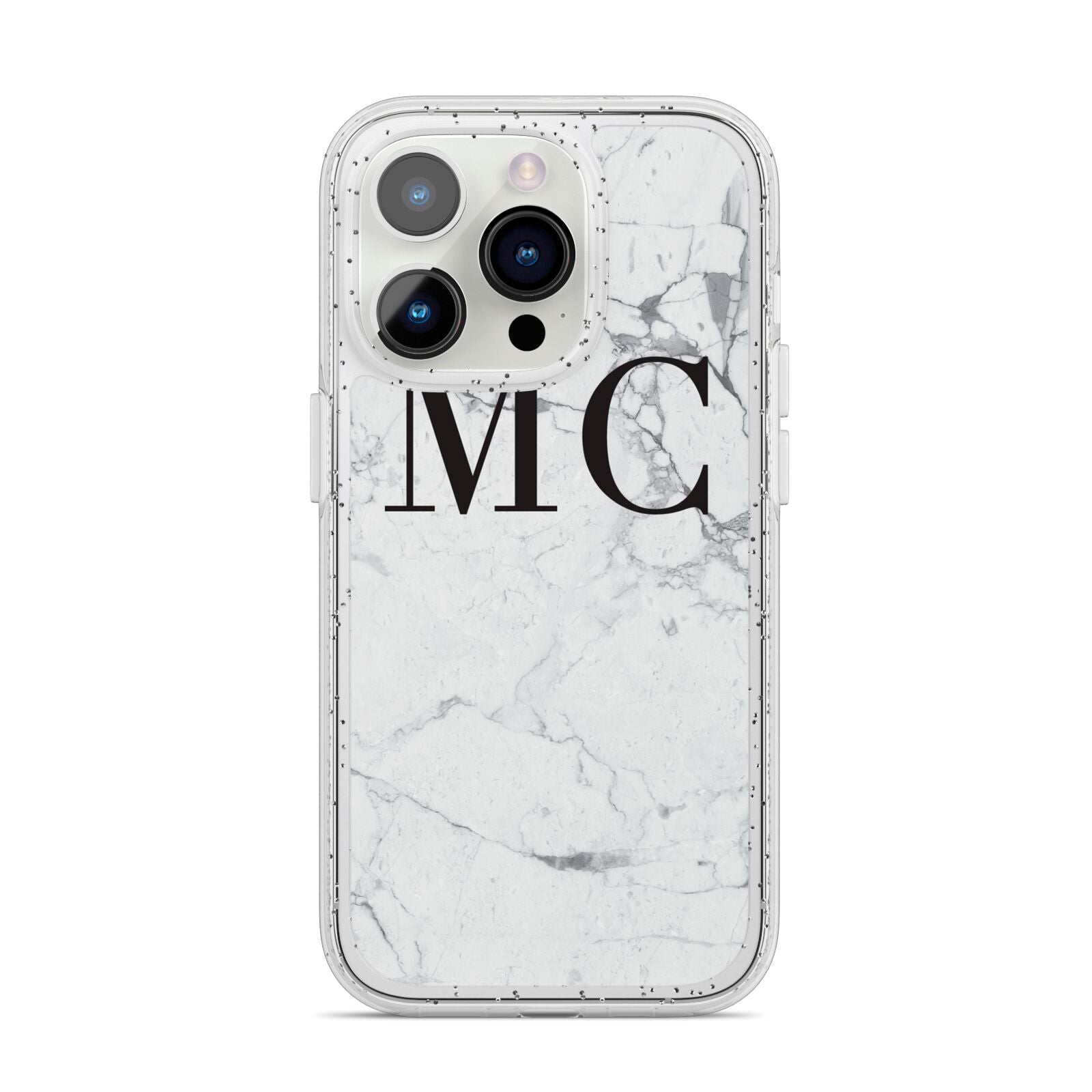 Personalised Marble Initials iPhone 14 Pro Glitter Tough Case Silver