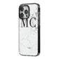 Personalised Marble Initials iPhone 14 Pro Max Black Impact Case Side Angle on Silver phone