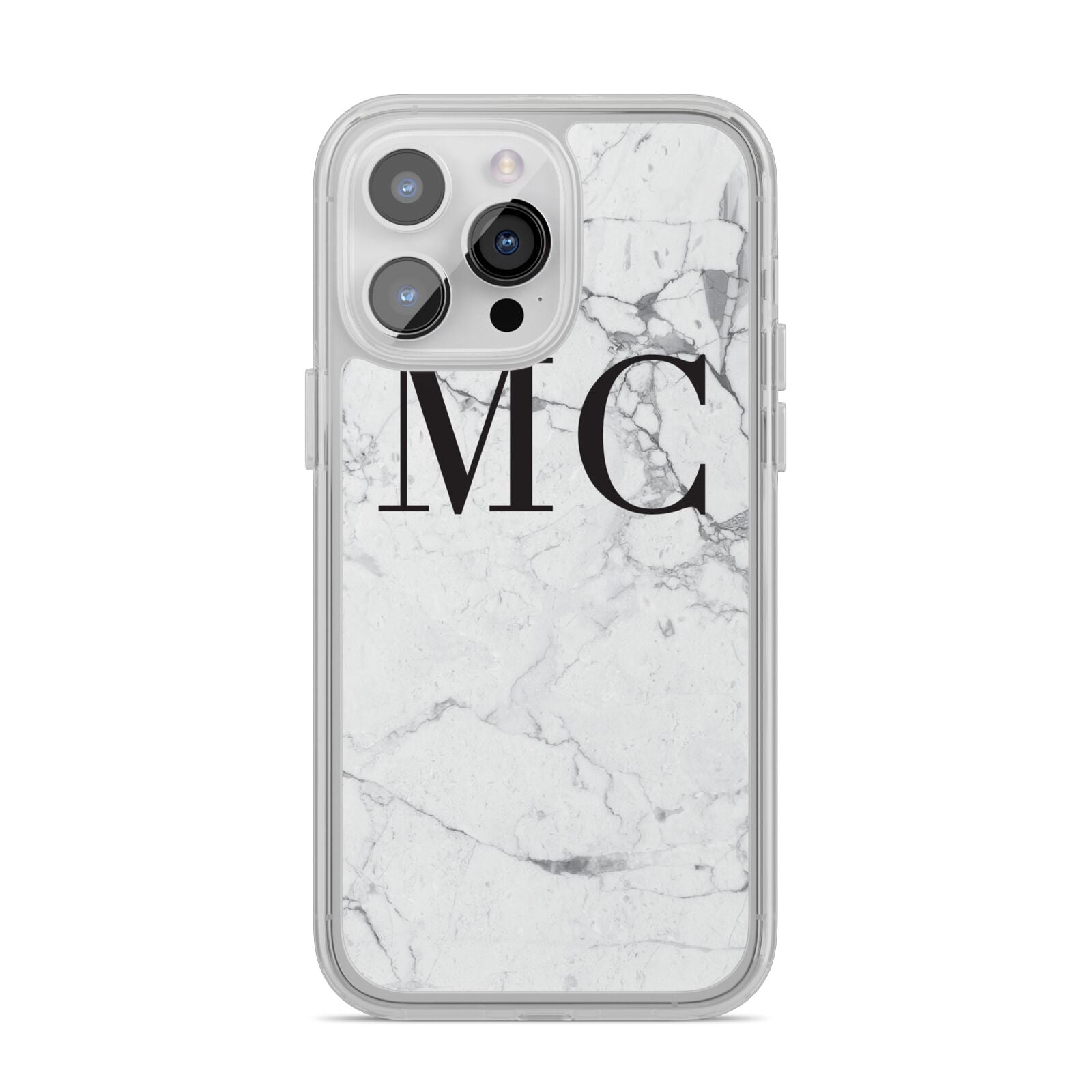 Personalised Marble Initials iPhone 14 Pro Max Clear Tough Case Silver