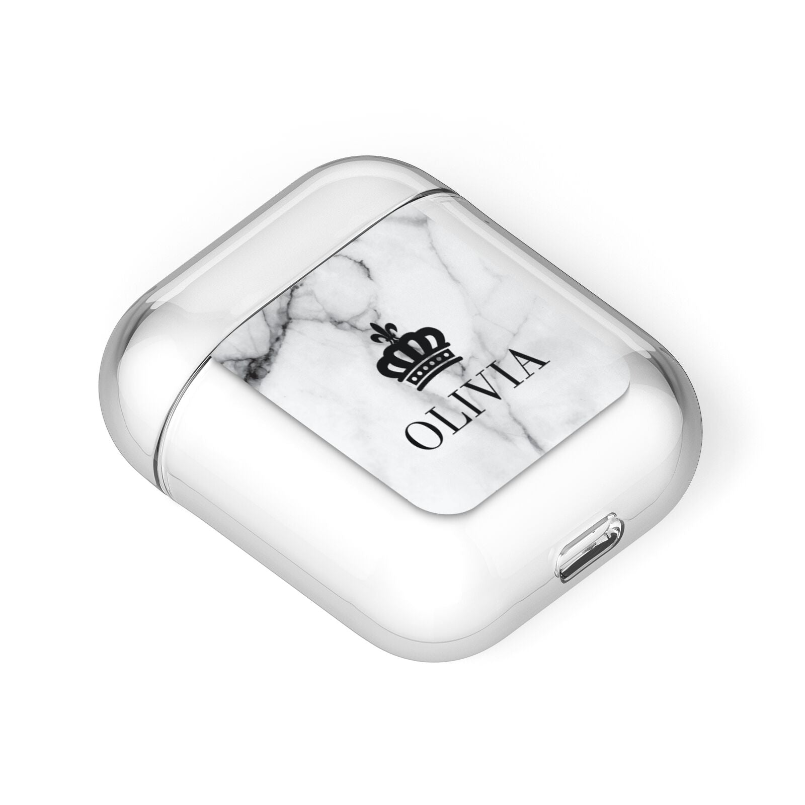 Personalised Marble Name Crown AirPods Case Laid Flat