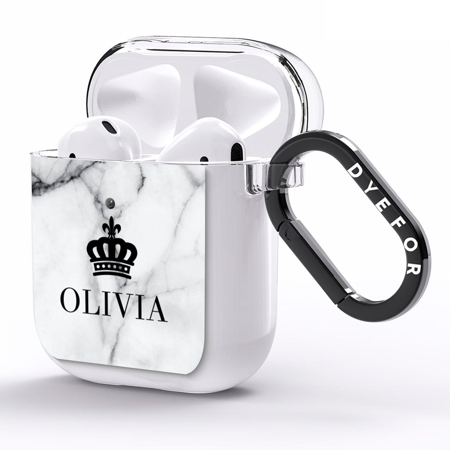 Personalised Marble Name Crown AirPods Clear Case Side Image