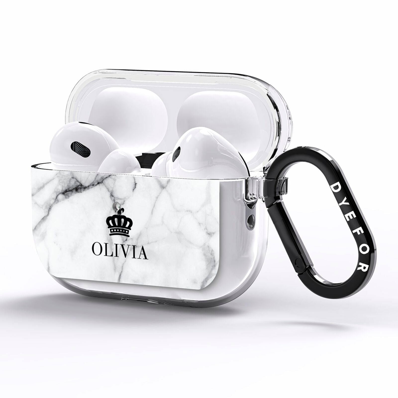Personalised Marble Name Crown AirPods Pro Clear Case Side Image