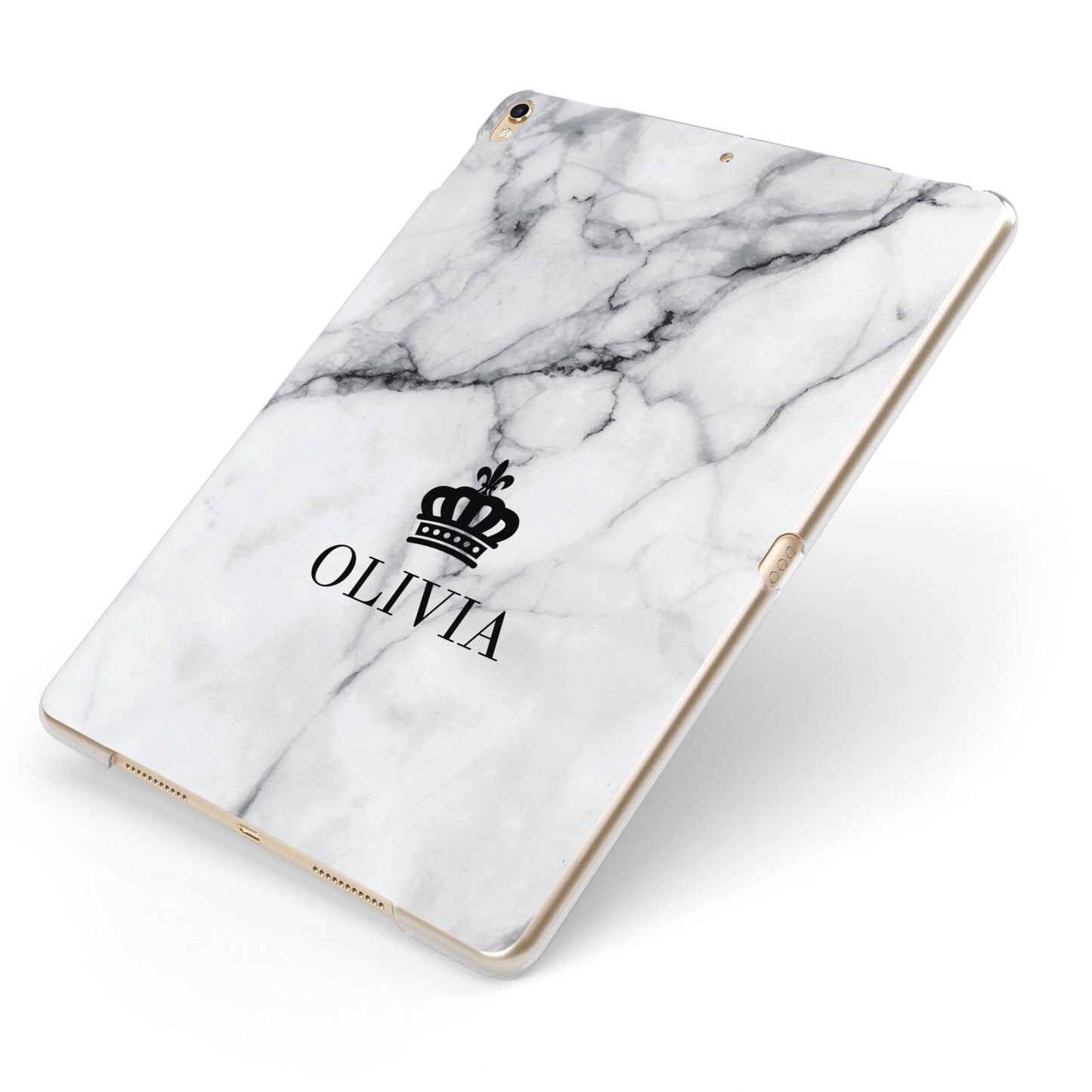 Personalised Marble Name Crown Apple iPad Case on Gold iPad Side View