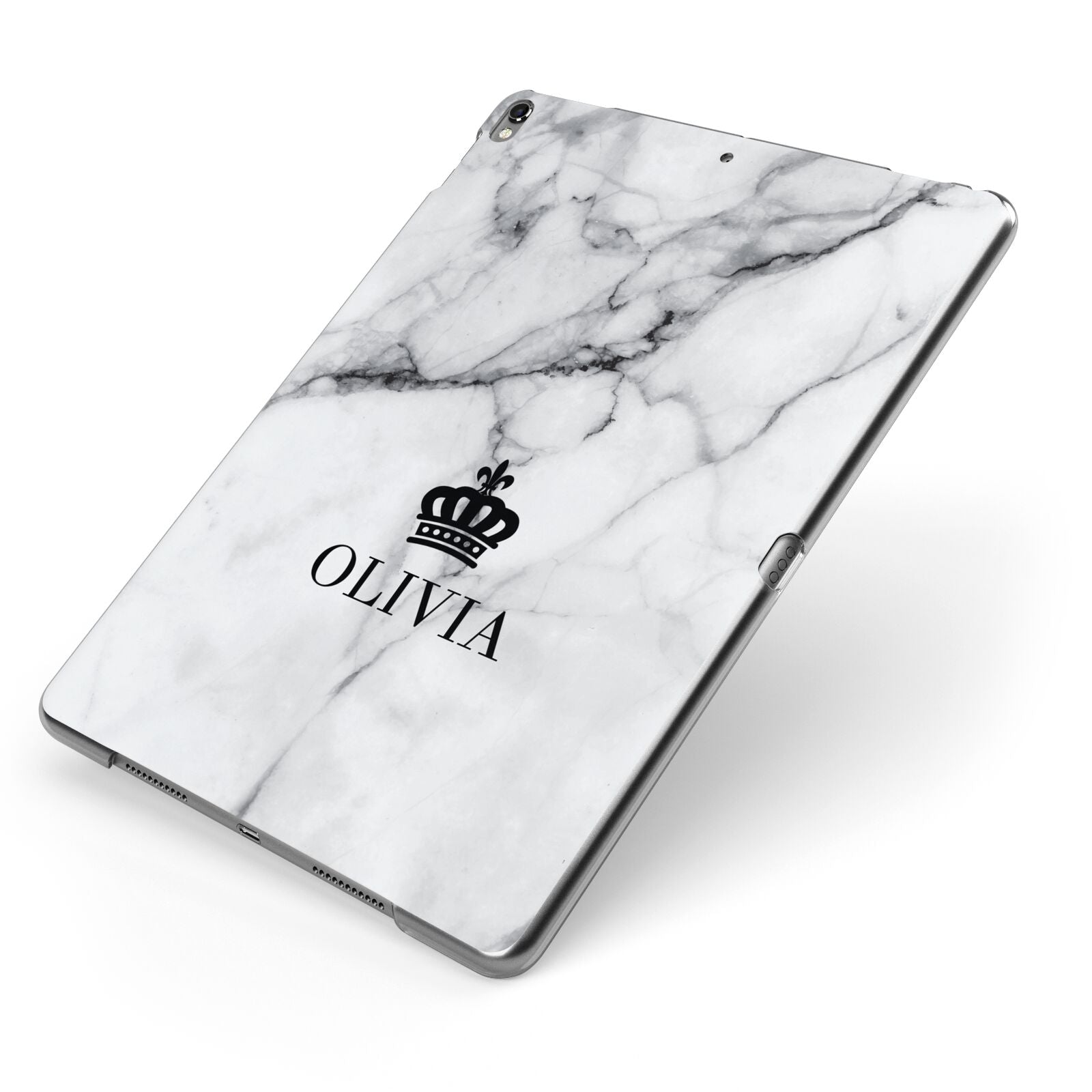 Personalised Marble Name Crown Apple iPad Case on Grey iPad Side View