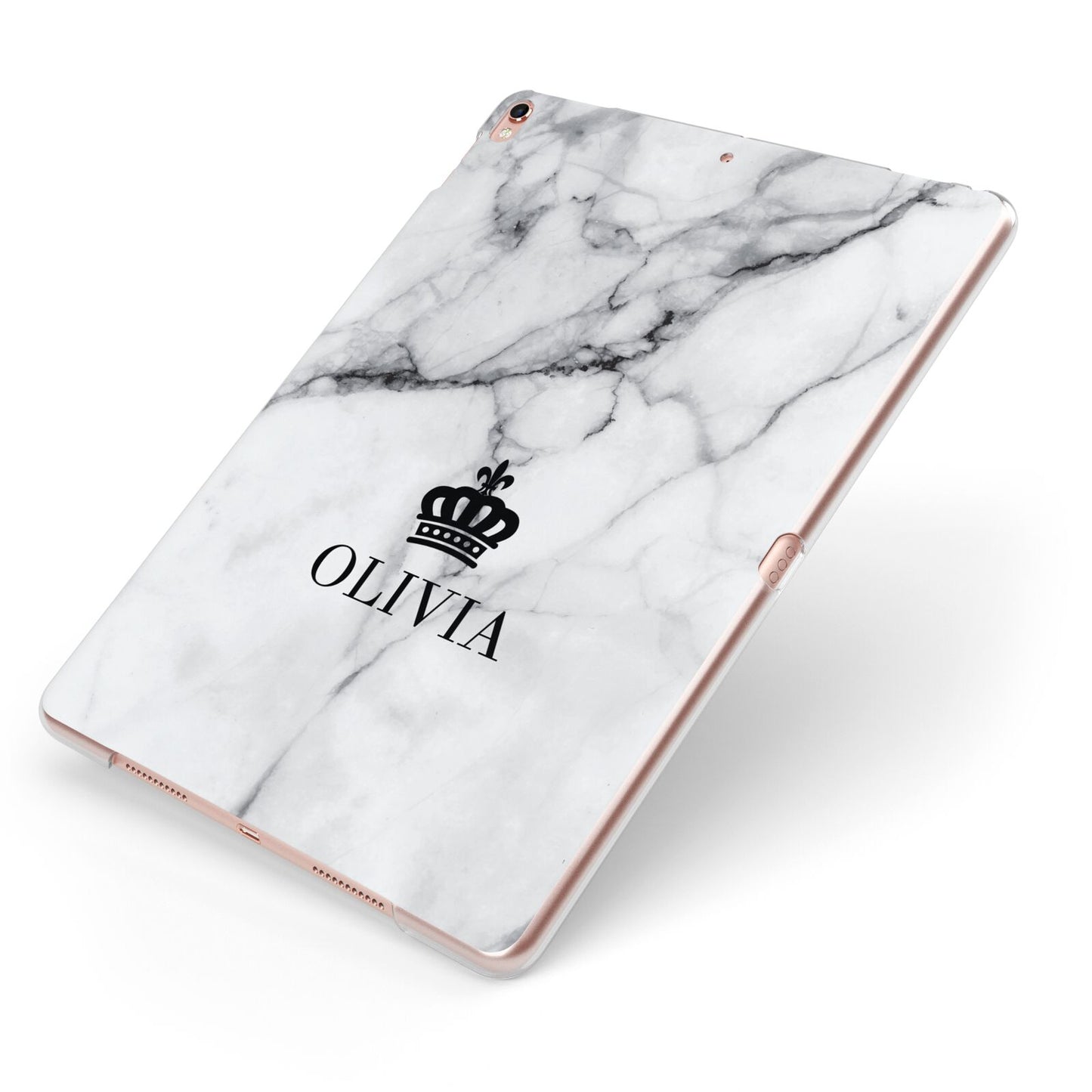 Personalised Marble Name Crown Apple iPad Case on Rose Gold iPad Side View