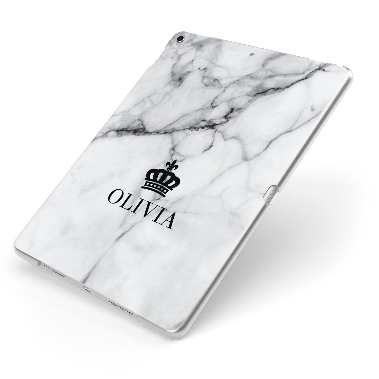 Personalised Marble Name Crown Apple iPad Case on Silver iPad Side View
