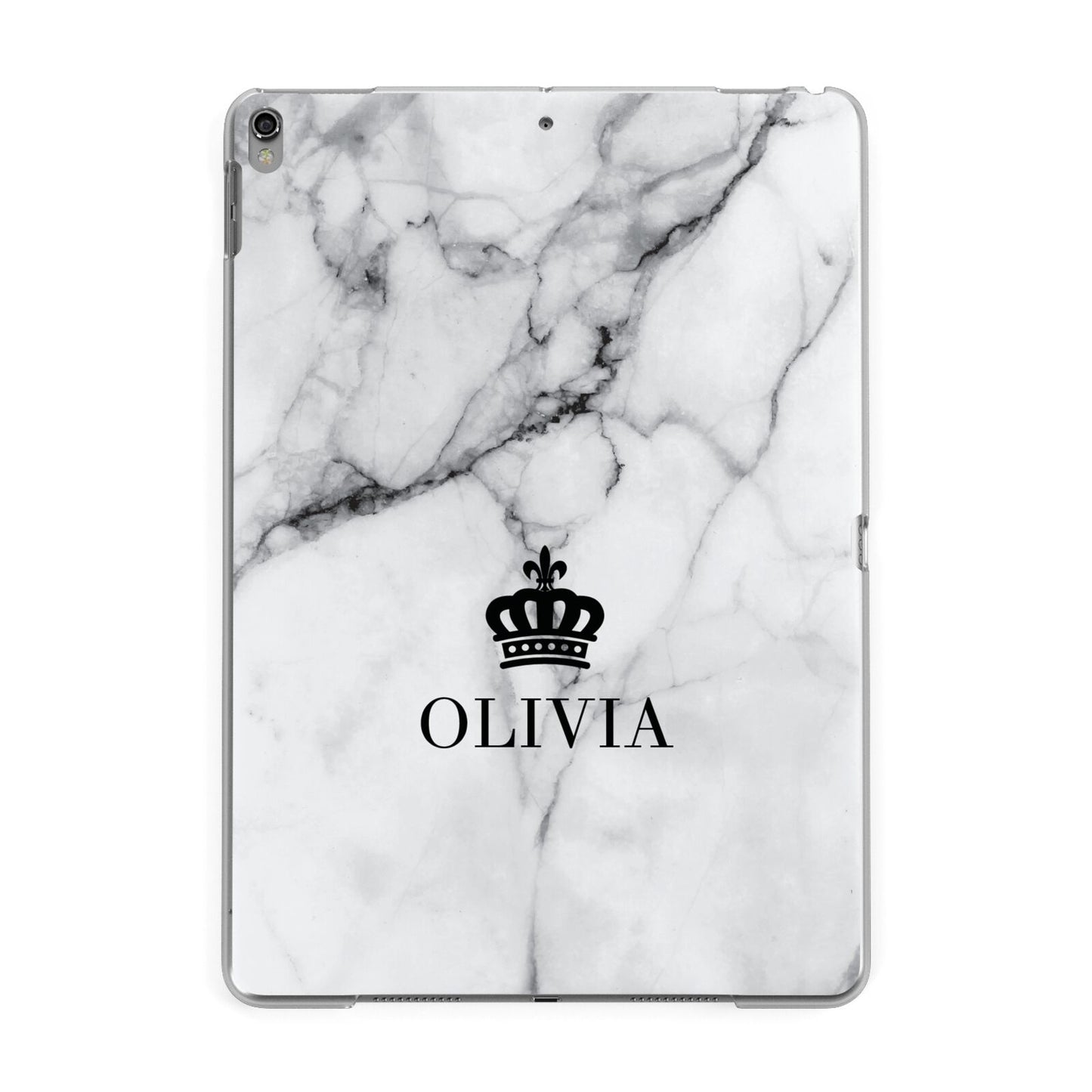 Personalised Marble Name Crown Apple iPad Grey Case