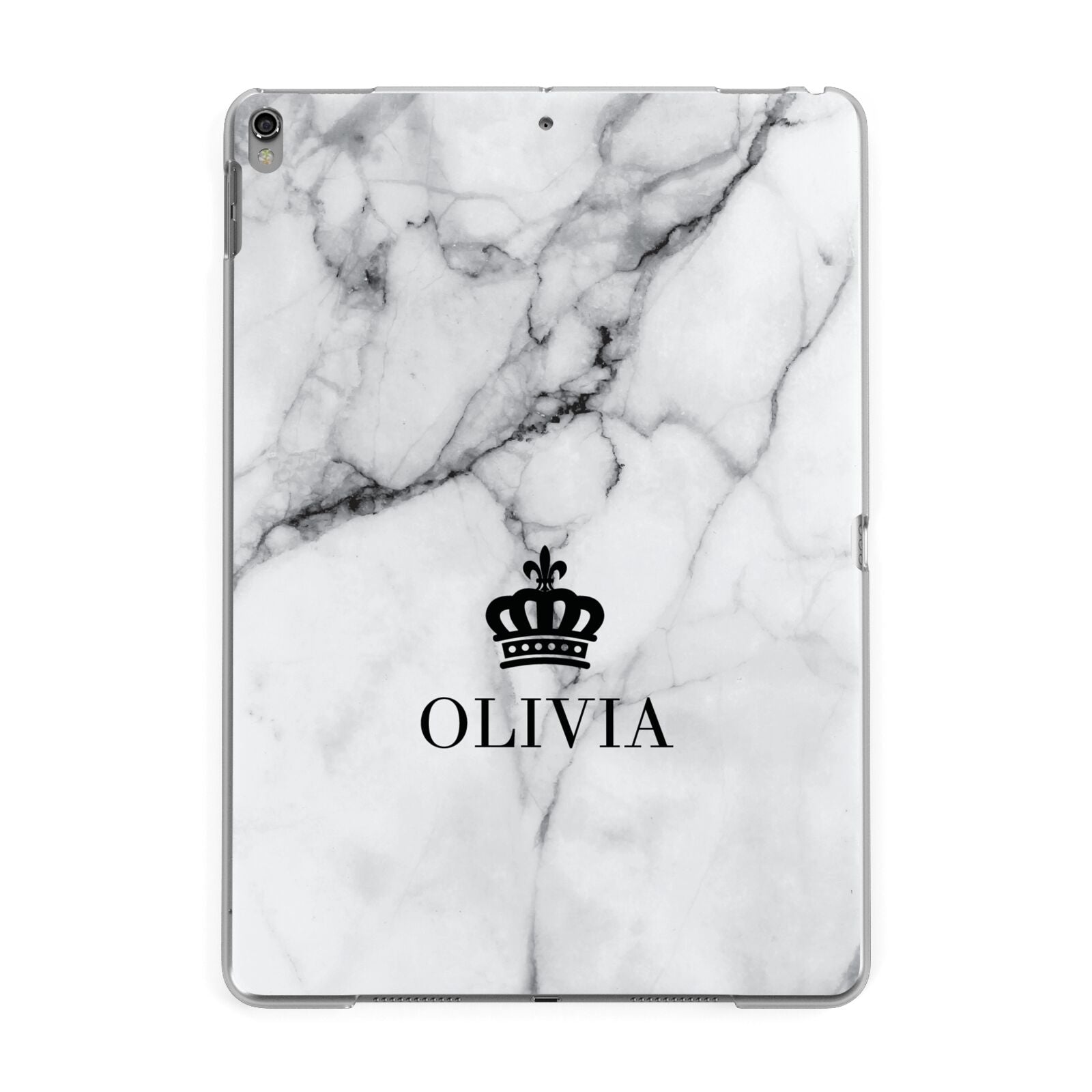 Personalised Marble Name Crown Apple iPad Grey Case