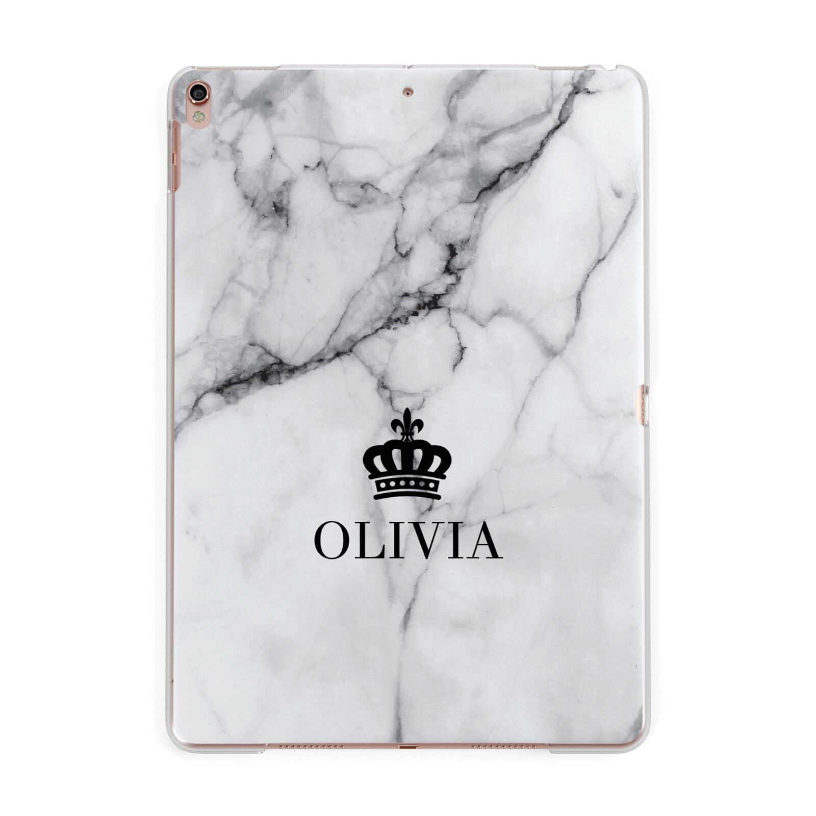 Personalised Marble Name Crown Apple iPad Rose Gold Case