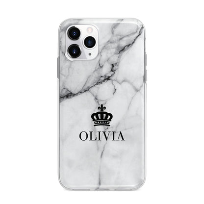 Personalised Marble Name Crown Apple iPhone 11 Pro Max in Silver with Bumper Case