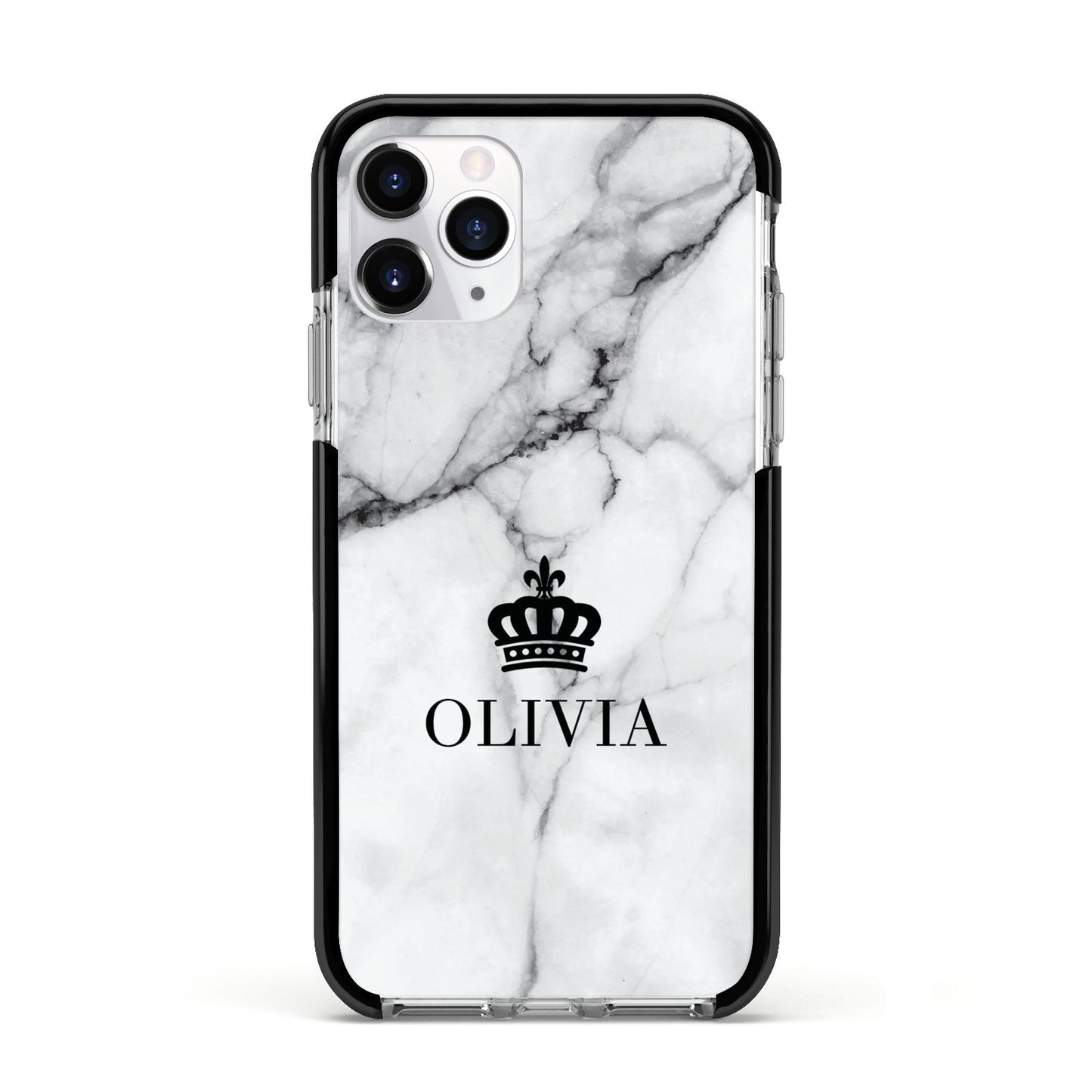Personalised Marble Name Crown Apple iPhone 11 Pro in Silver with Black Impact Case