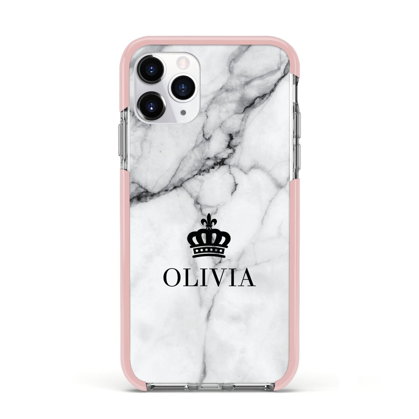 Personalised Marble Name Crown Apple iPhone 11 Pro in Silver with Pink Impact Case