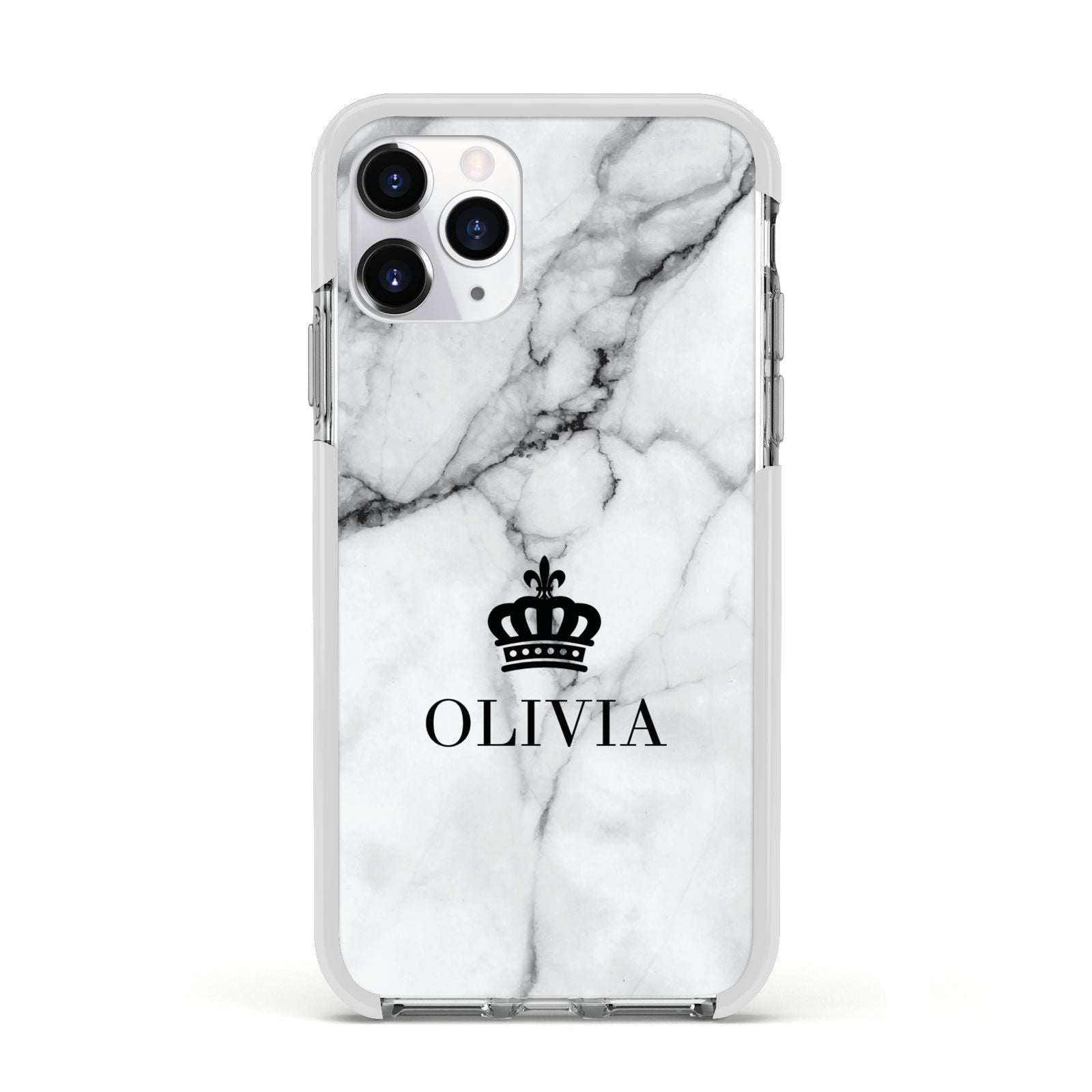 Personalised Marble Name Crown Apple iPhone 11 Pro in Silver with White Impact Case