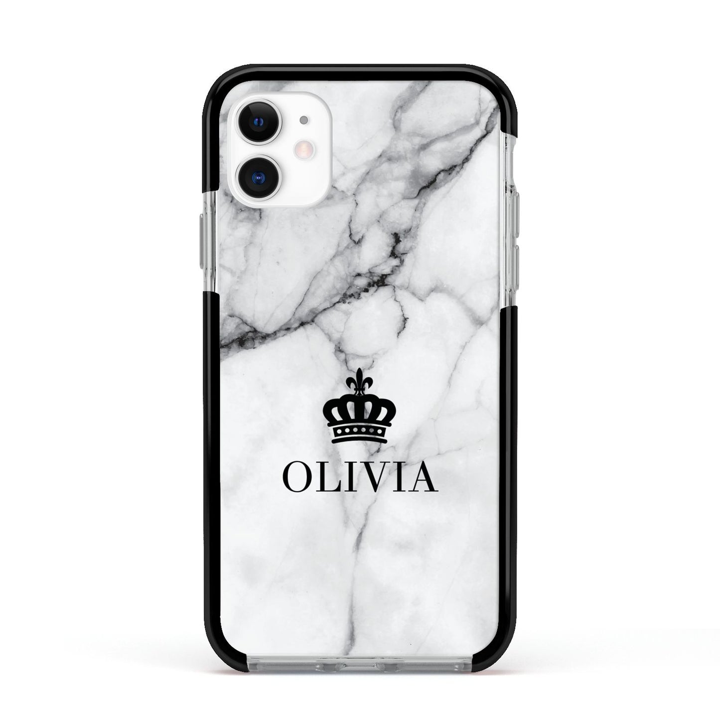 Personalised Marble Name Crown Apple iPhone 11 in White with Black Impact Case