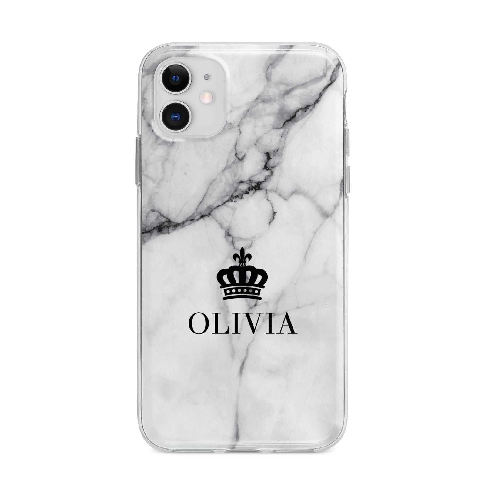 Personalised Marble Name Crown Apple iPhone 11 in White with Bumper Case