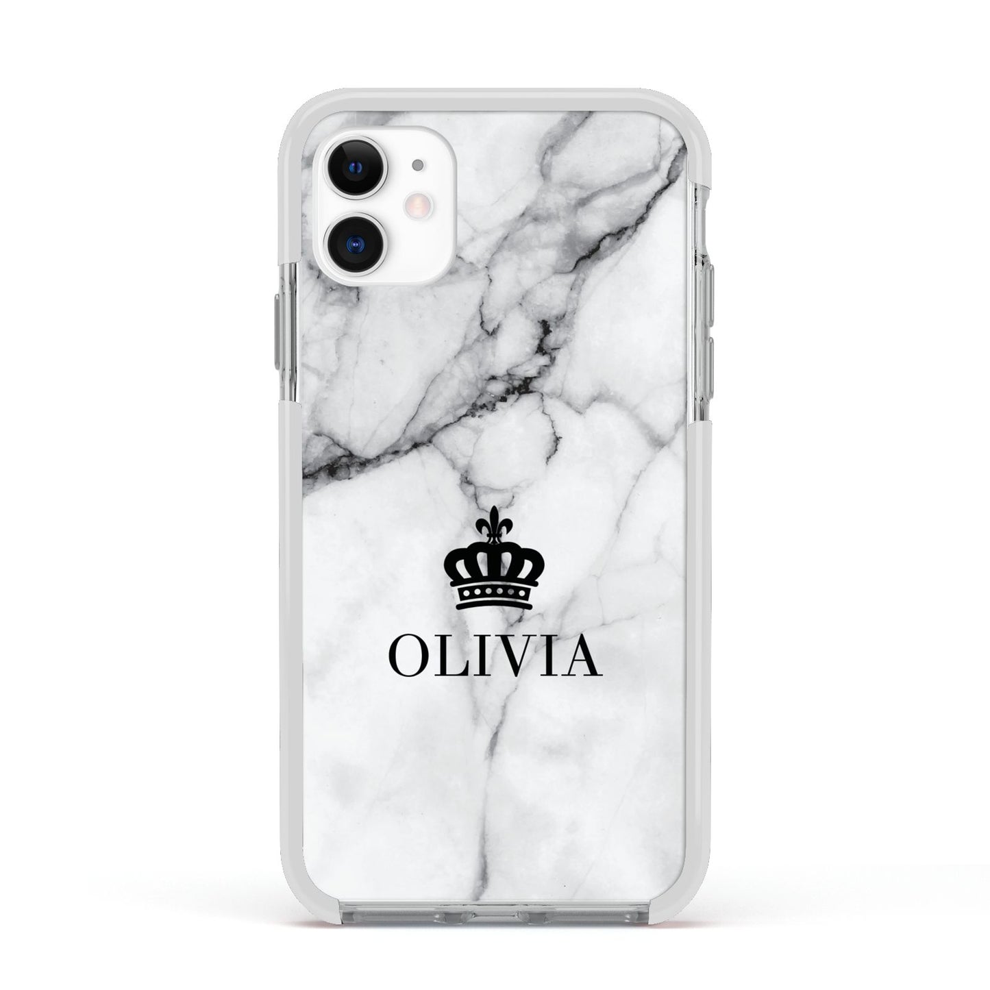 Personalised Marble Name Crown Apple iPhone 11 in White with White Impact Case